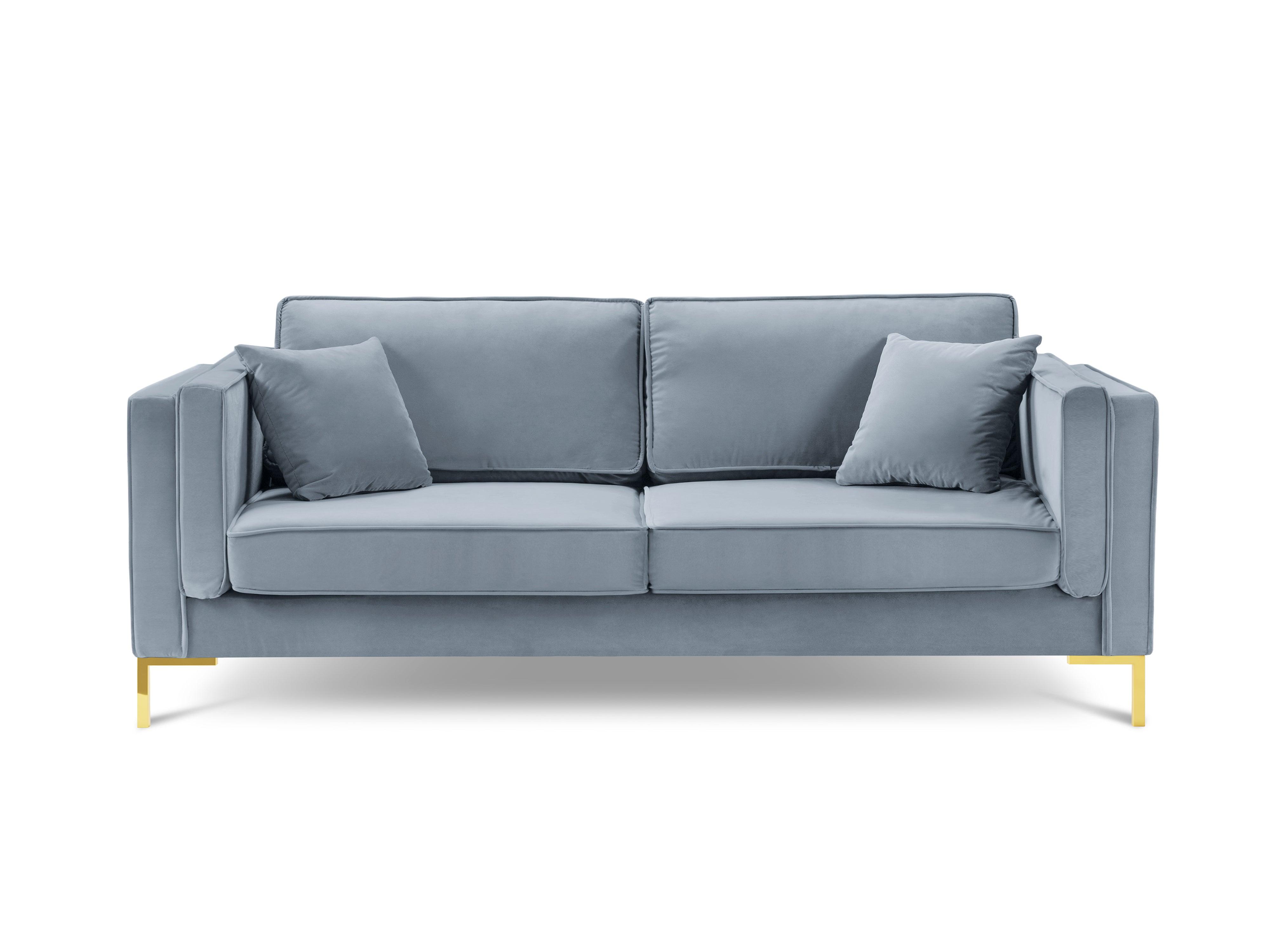 Sofa aksamitna 3-osobowa LUIS jasnoniebieski ze złotą podstawą Milo Casa    Eye on Design