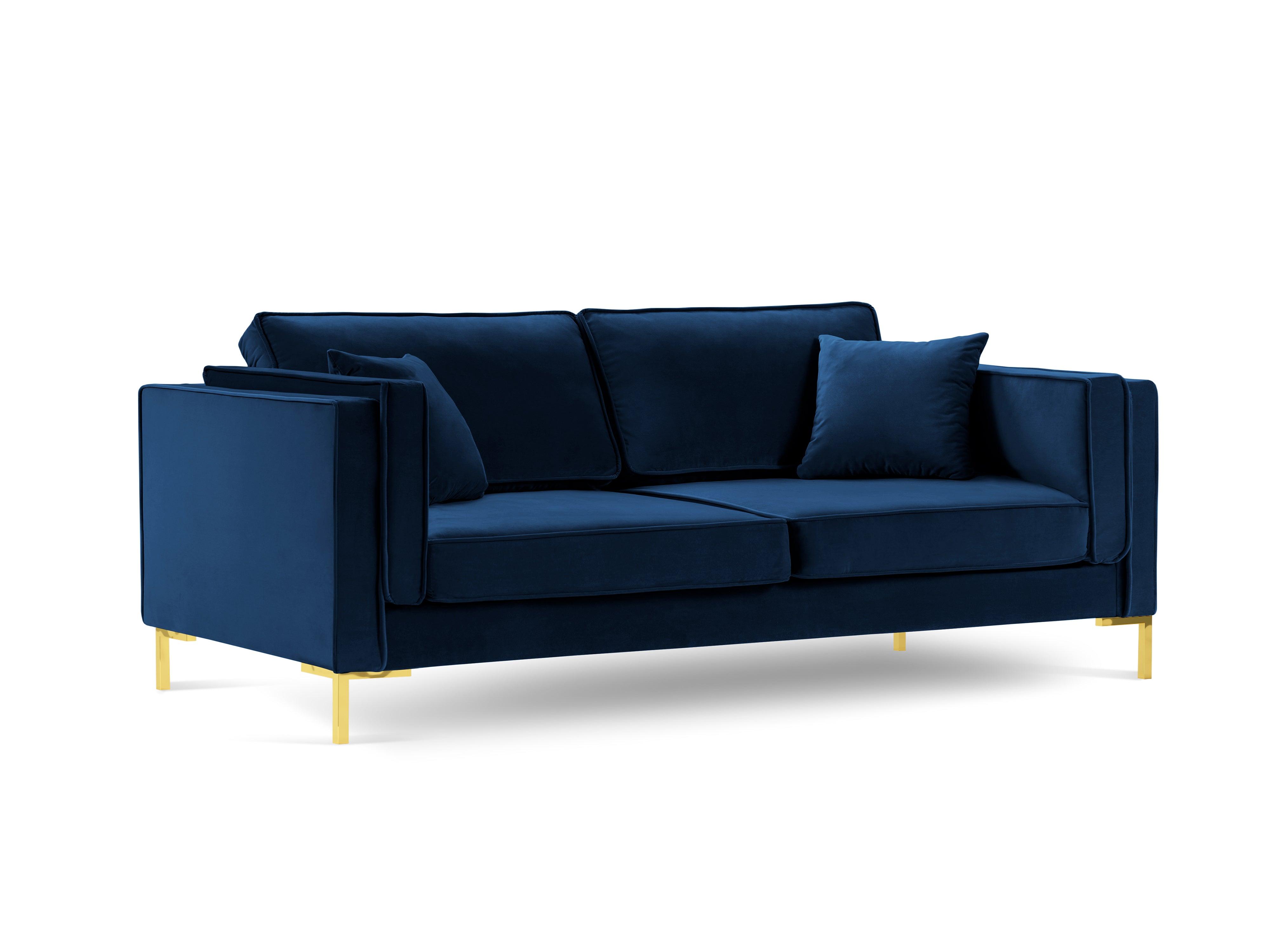 Sofa aksamitna 3-osobowa LUIS granat królewski ze złotą podstawą Milo Casa    Eye on Design