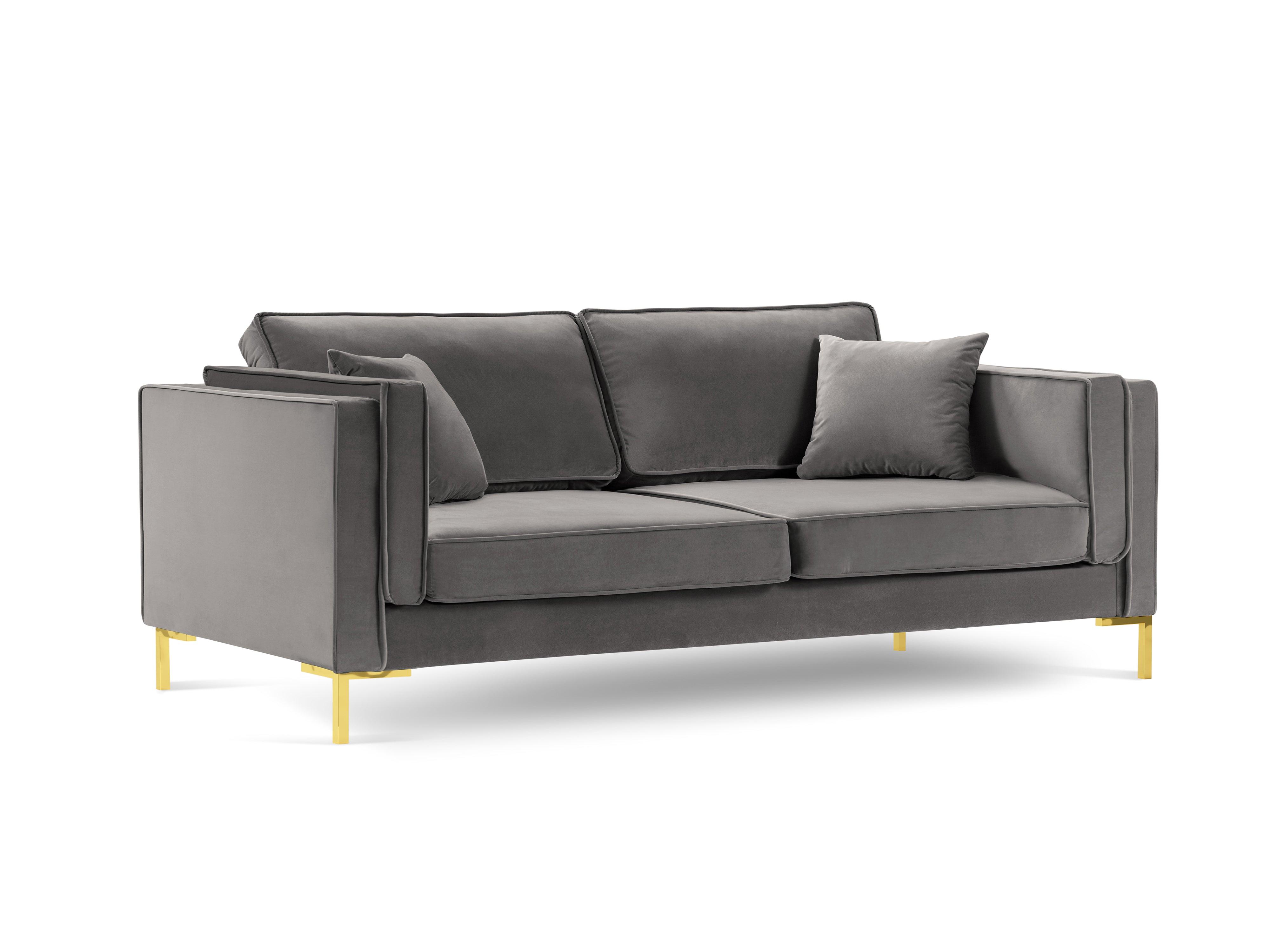 Sofa aksamitna 3-osobowa LUIS jasnoszary ze złotą podstawą Milo Casa    Eye on Design