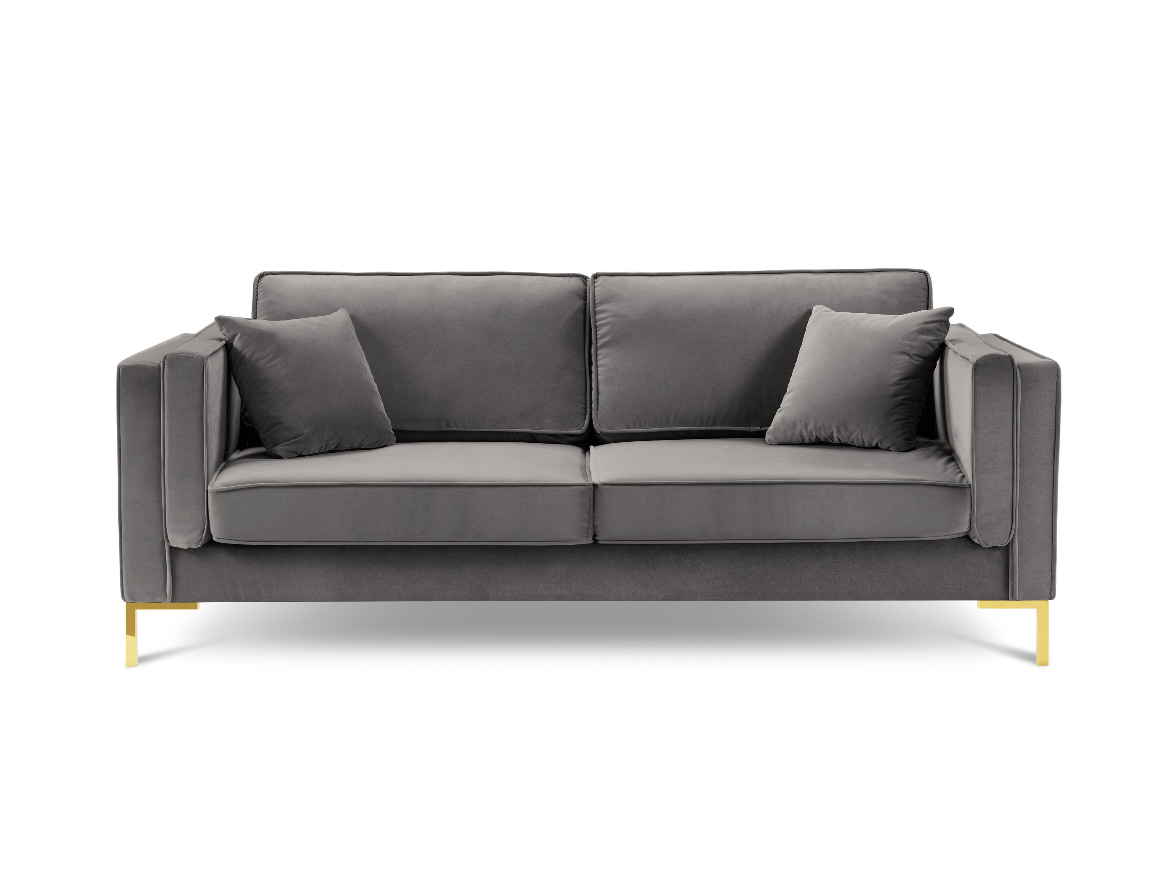 Sofa aksamitna 3-osobowa LUIS jasnoszary ze złotą podstawą Milo Casa    Eye on Design