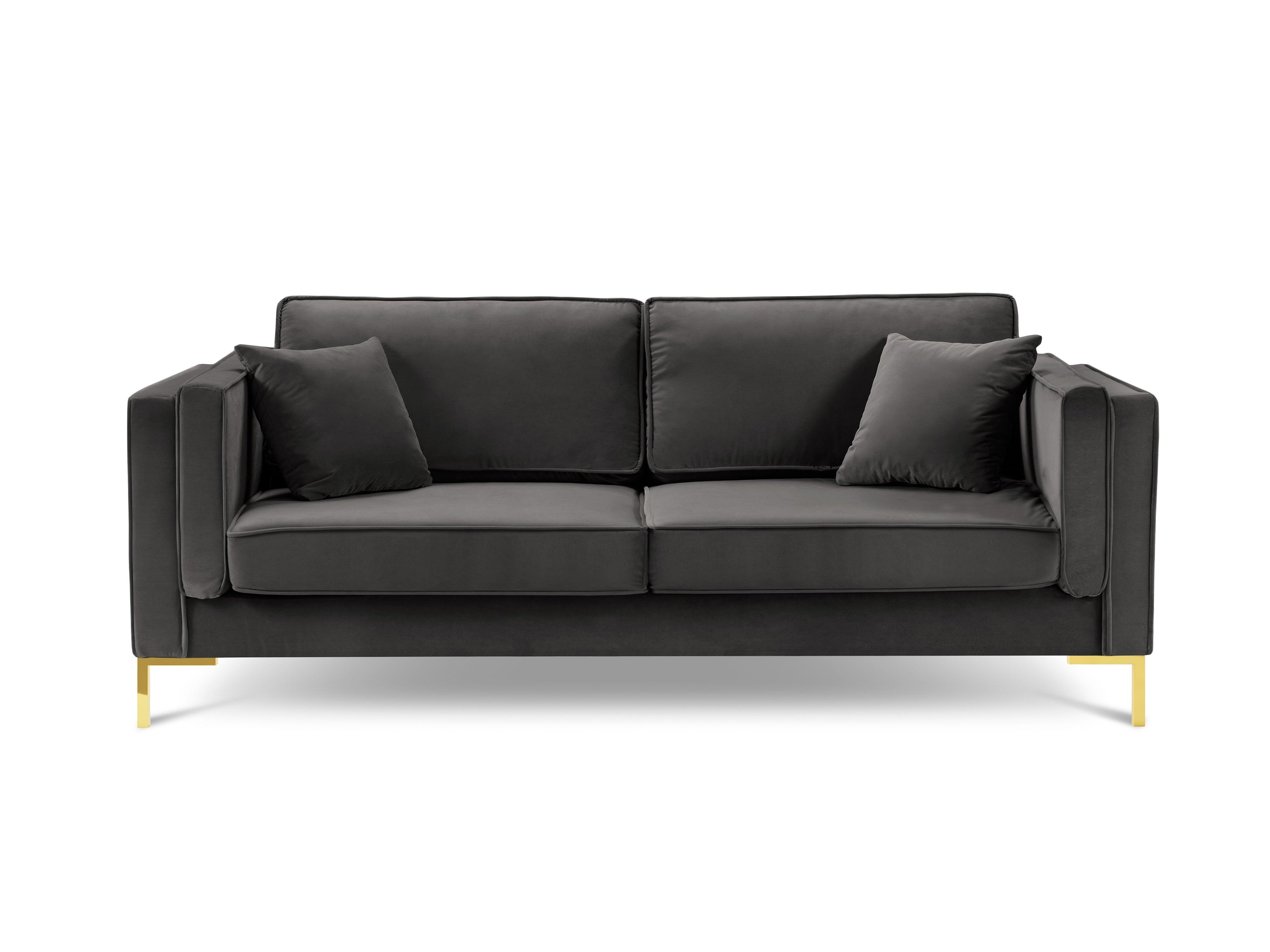 Sofa aksamitna 3-osobowa LUIS ciemnoszary ze złotą podstawą Milo Casa    Eye on Design