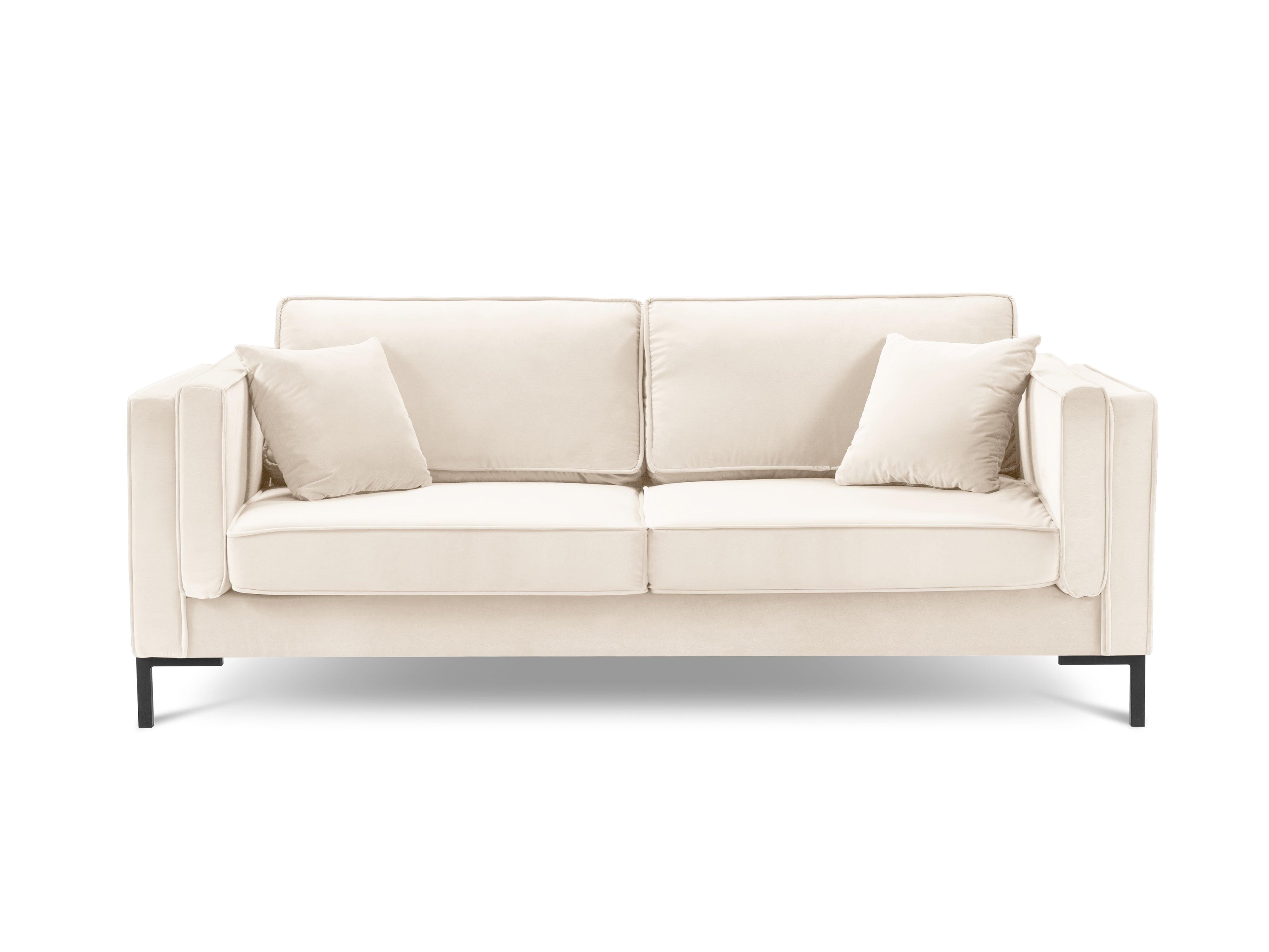 Sofa aksamitna 3-osobowa LUIS beżowy z czarną podstawą Milo Casa    Eye on Design