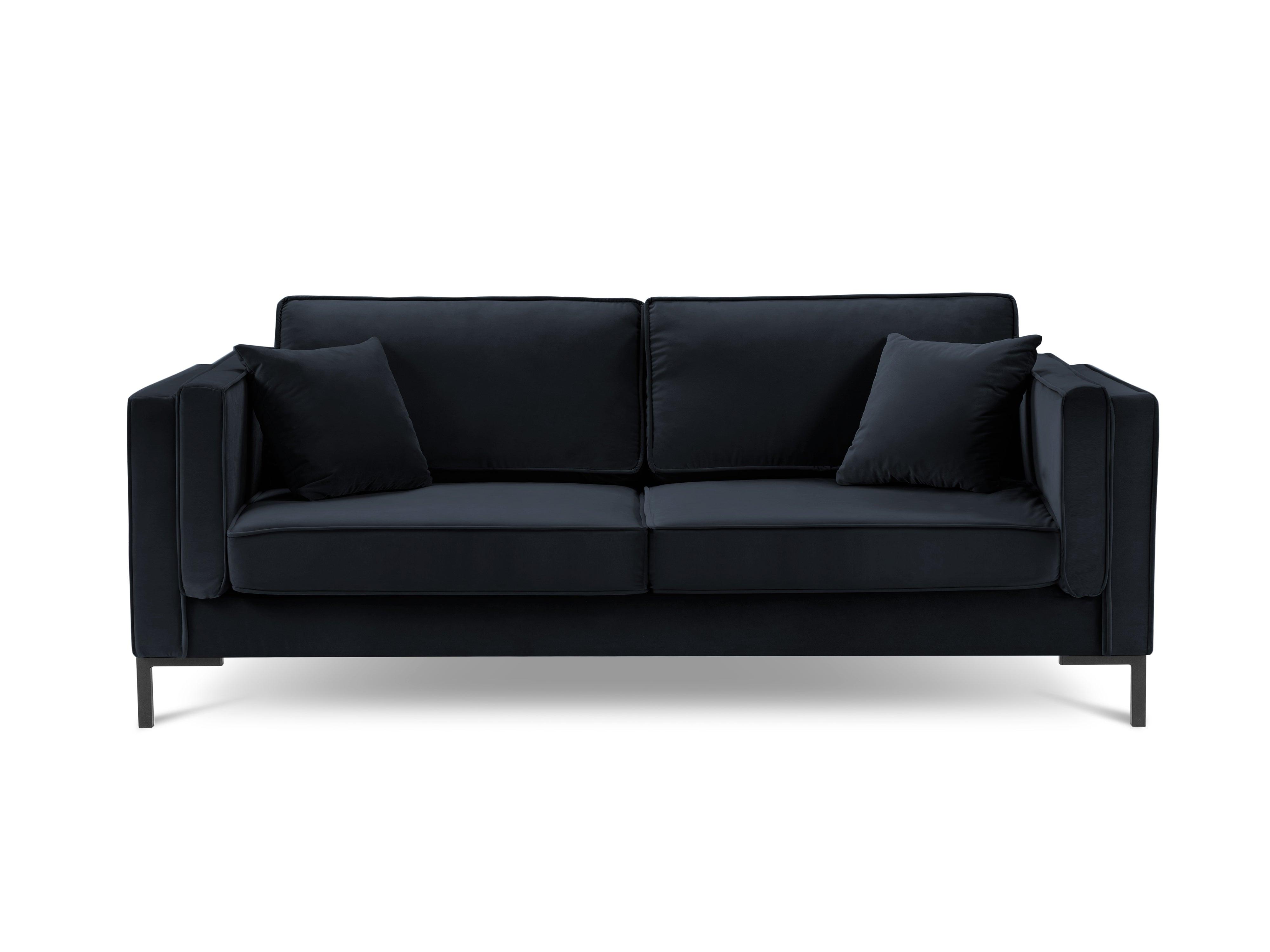 Sofa aksamitna 3-osobowa LUIS ciemnoniebieski z czarną podstawą, Milo Casa, Eye on Design