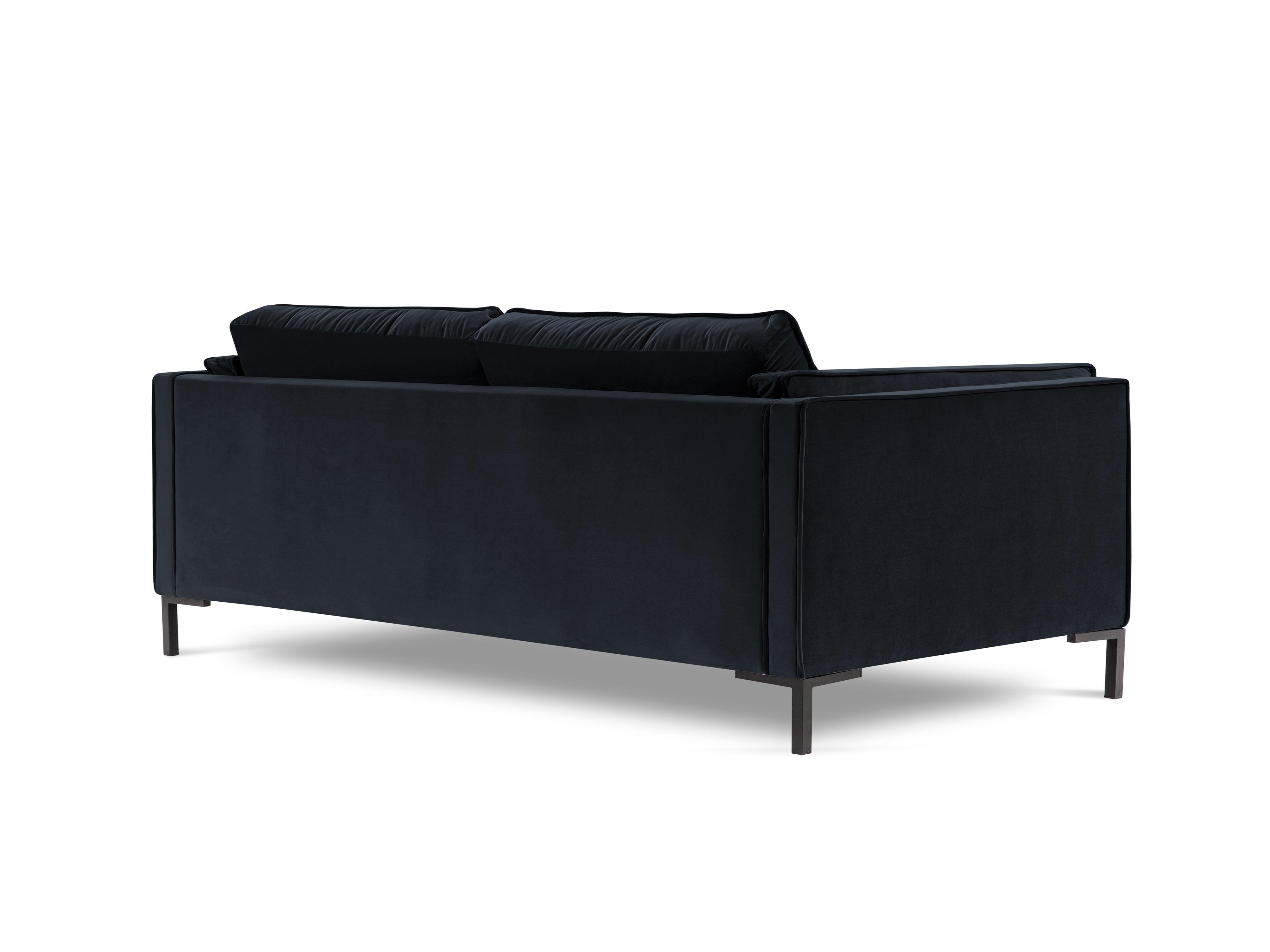 Sofa aksamitna 3-osobowa LUIS ciemnoniebieski z czarną podstawą, Milo Casa, Eye on Design
