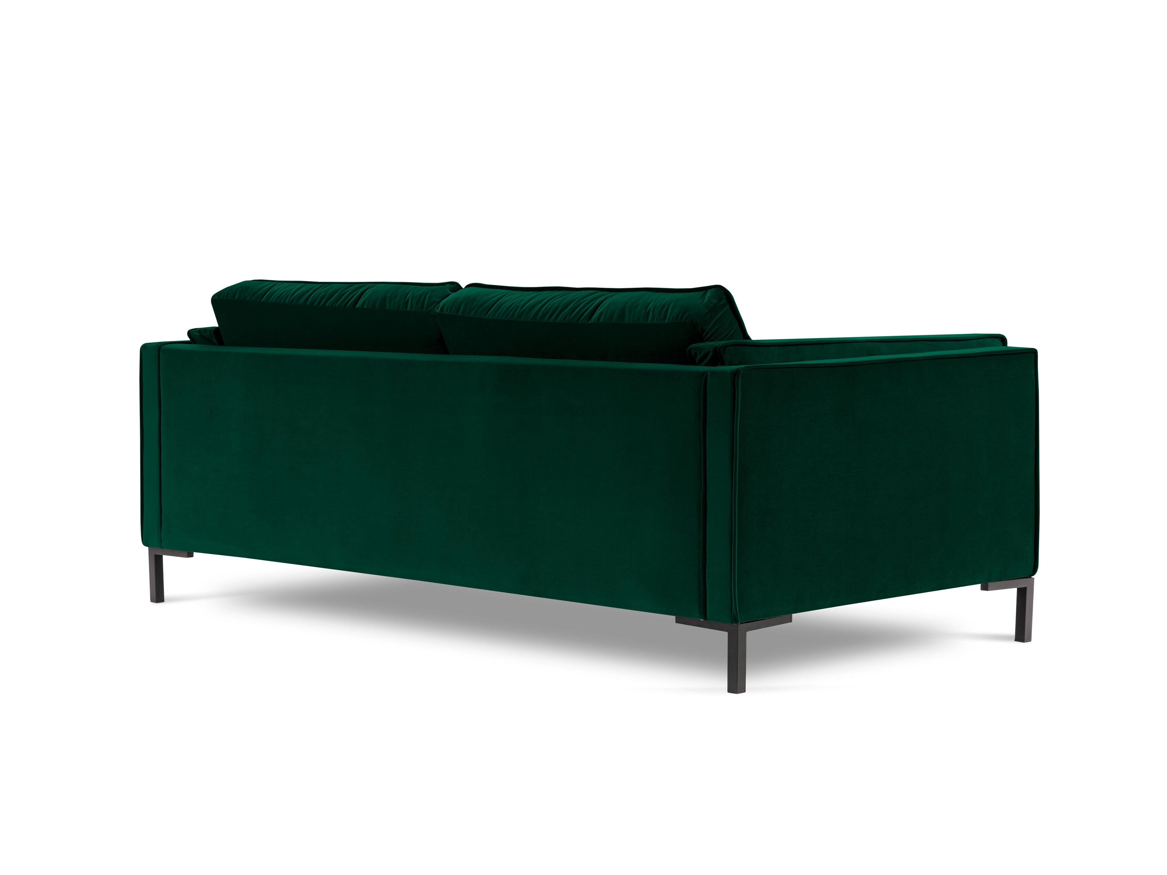 Sofa aksamitna 3-osobowa LUIS zieleń butelkowa z czarną podstawą Milo Casa    Eye on Design