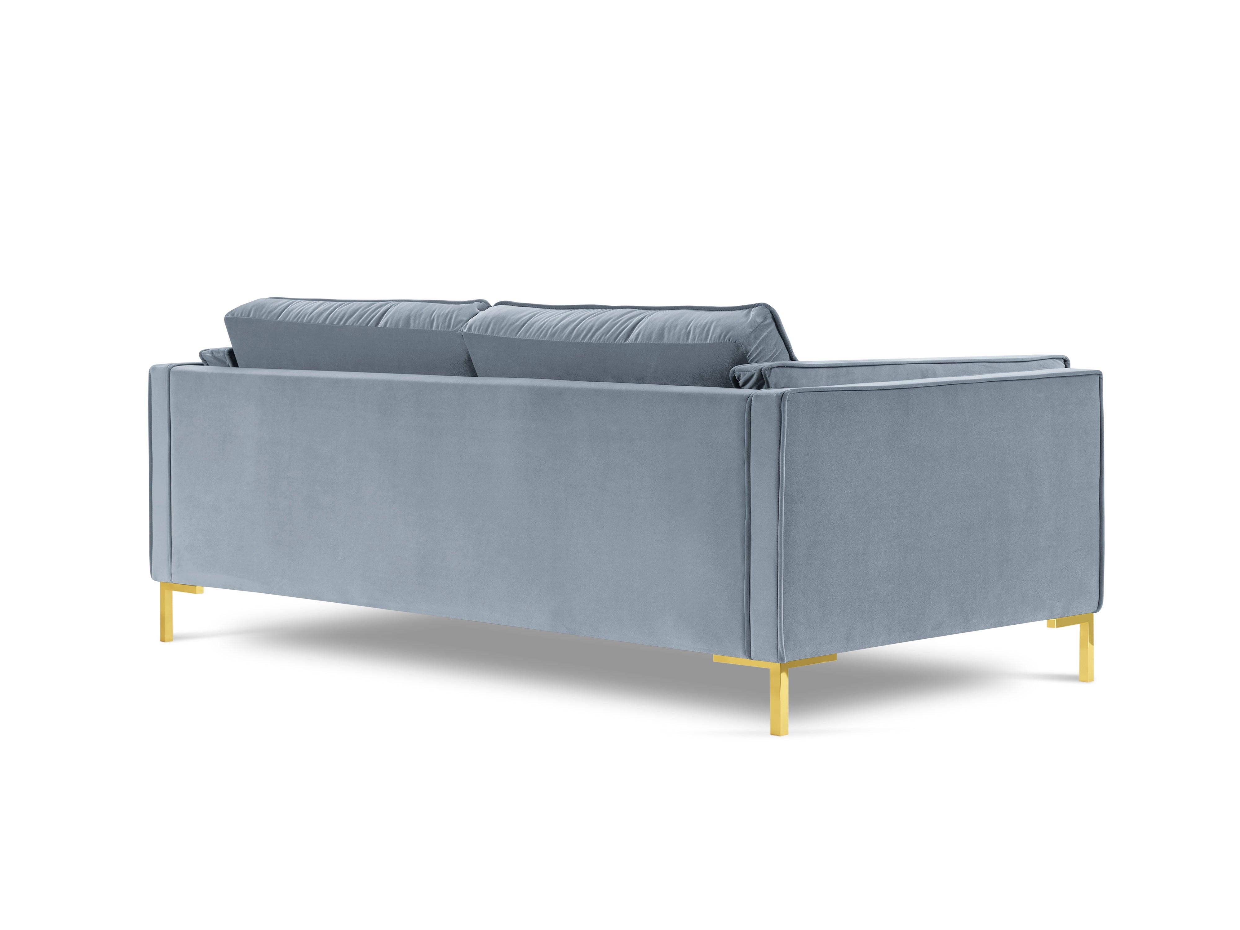Sofa aksamitna 4-osobowa LUIS jasnoniebieski ze złotą podstawą Milo Casa    Eye on Design