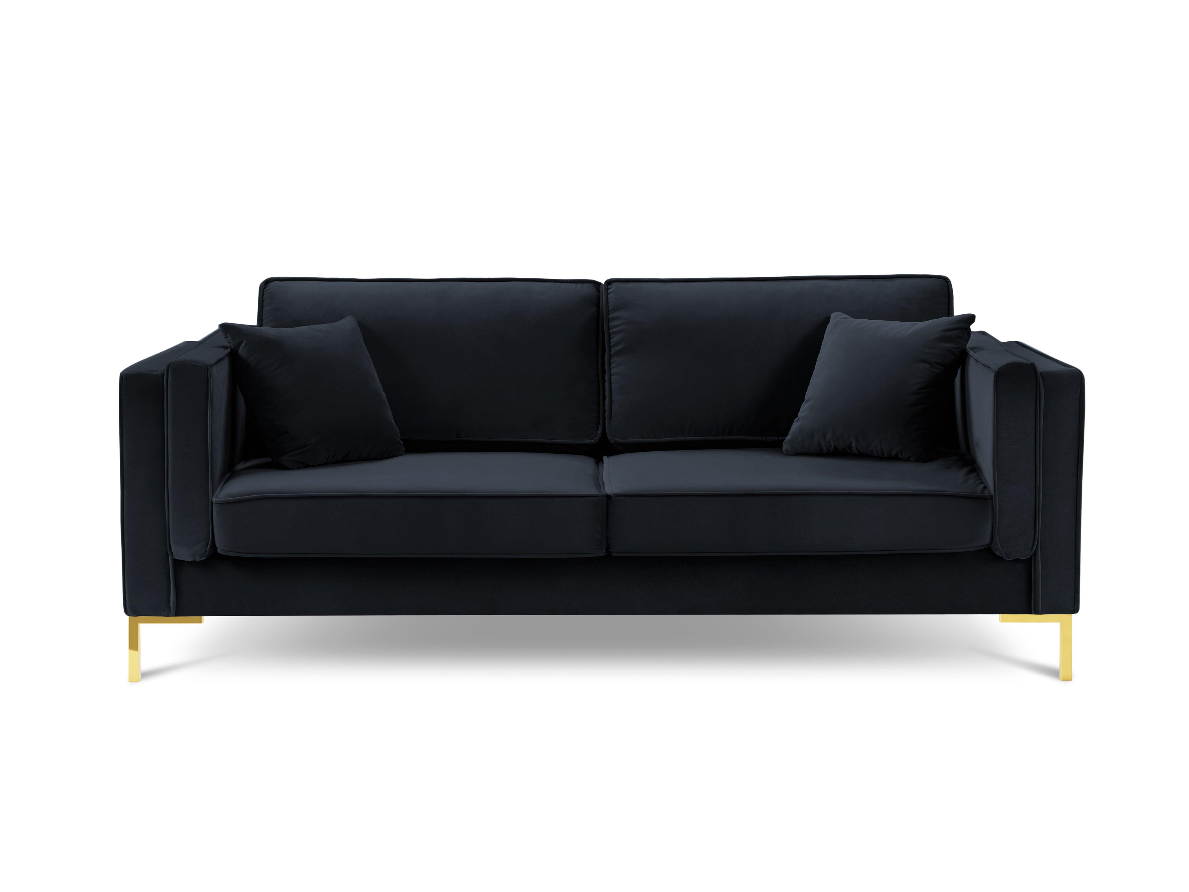 Sofa aksamitna 4-osobowa LUIS ciemnoniebieski ze złotą podstawą Milo Casa    Eye on Design