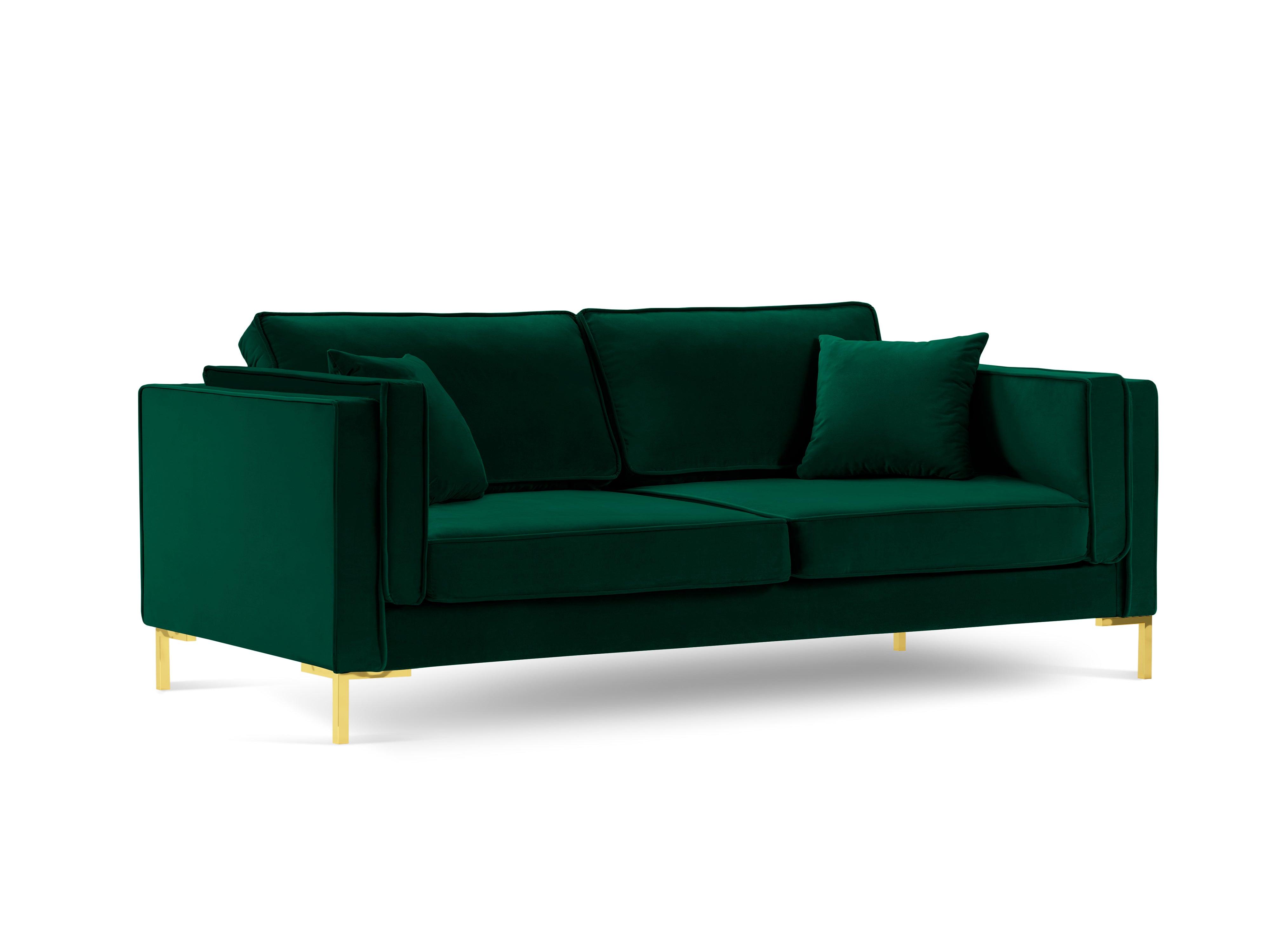 Sofa aksamitna 4-osobowa LUIS zieleń butelkowa ze złotą podstawą Milo Casa    Eye on Design
