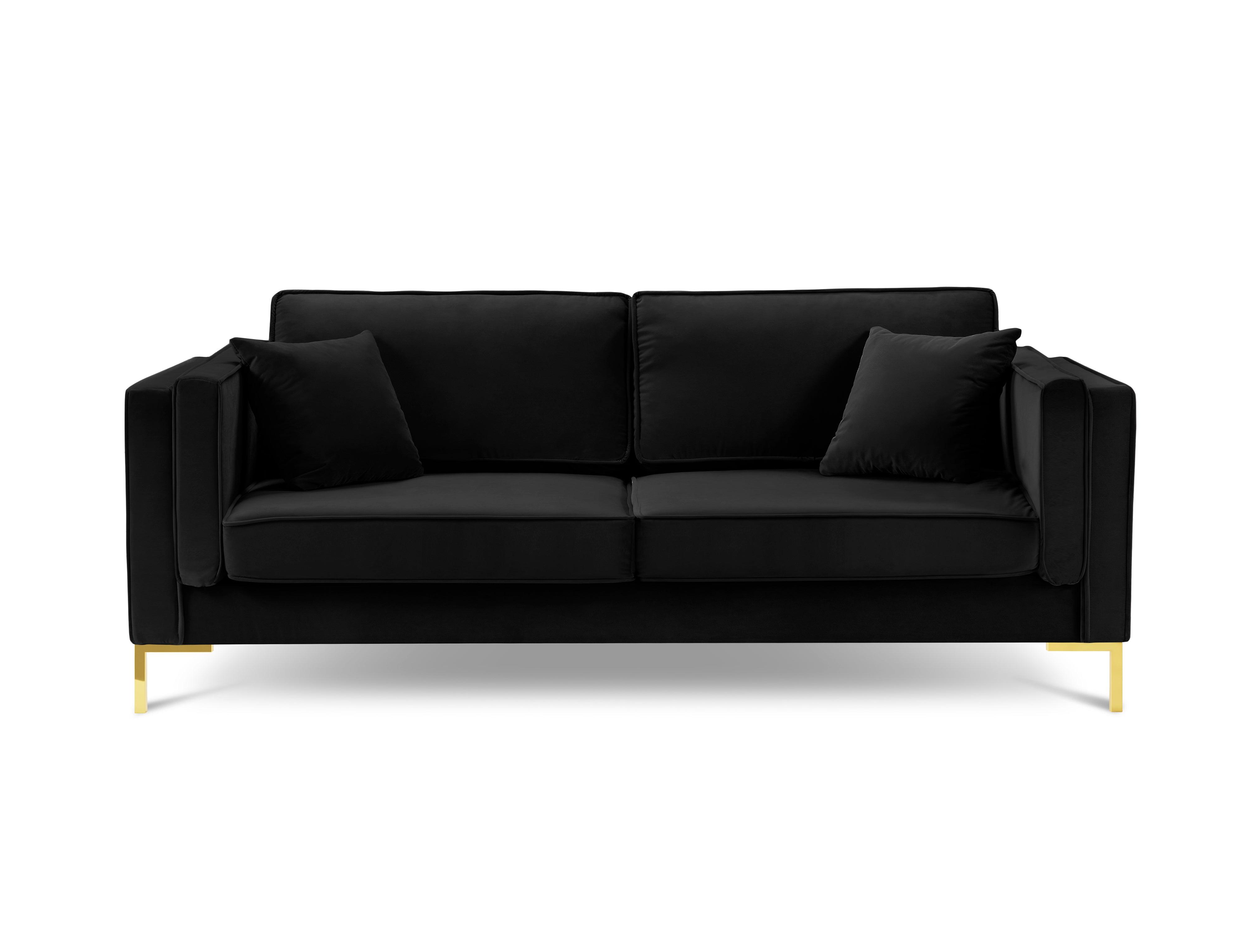 Sofa aksamitna 4-osobowa LUIS czarny ze złotą podstawą Milo Casa    Eye on Design