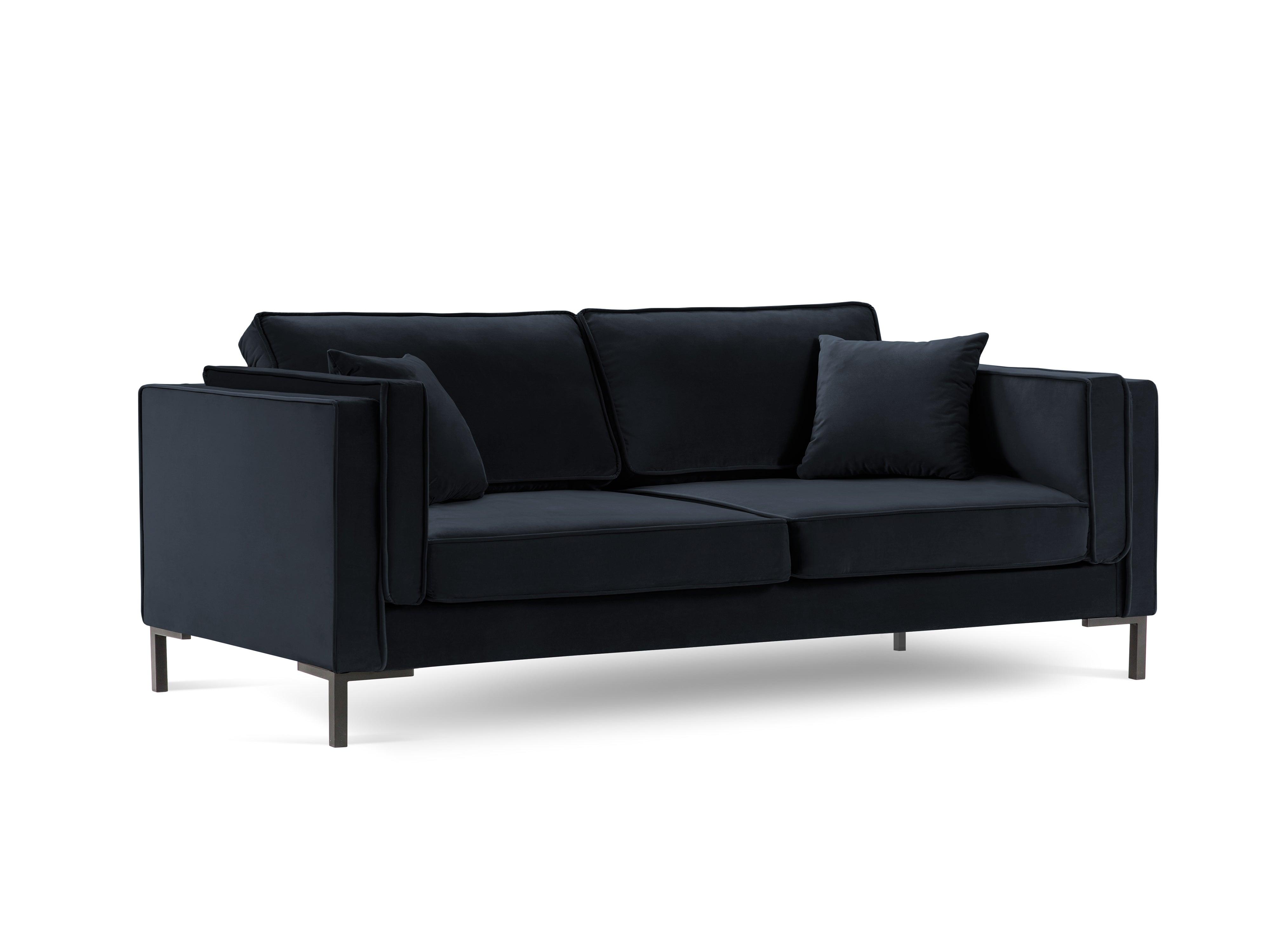 Sofa aksamitna 4-osobowa LUIS ciemnoniebieski z czarną podstawą Milo Casa    Eye on Design