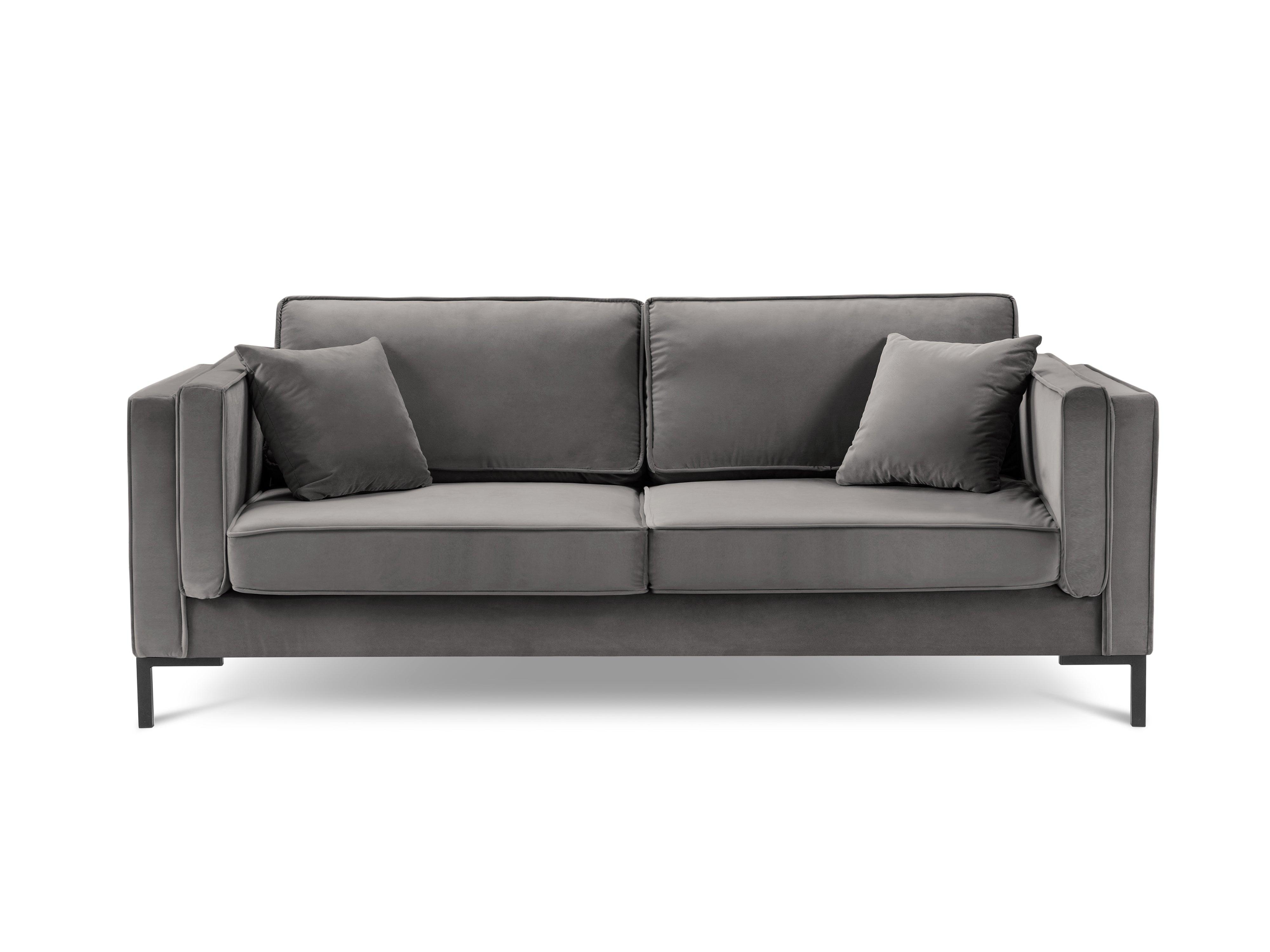 Sofa aksamitna 4-osobowa LUIS jasnoszary z czarną podstawą Milo Casa    Eye on Design