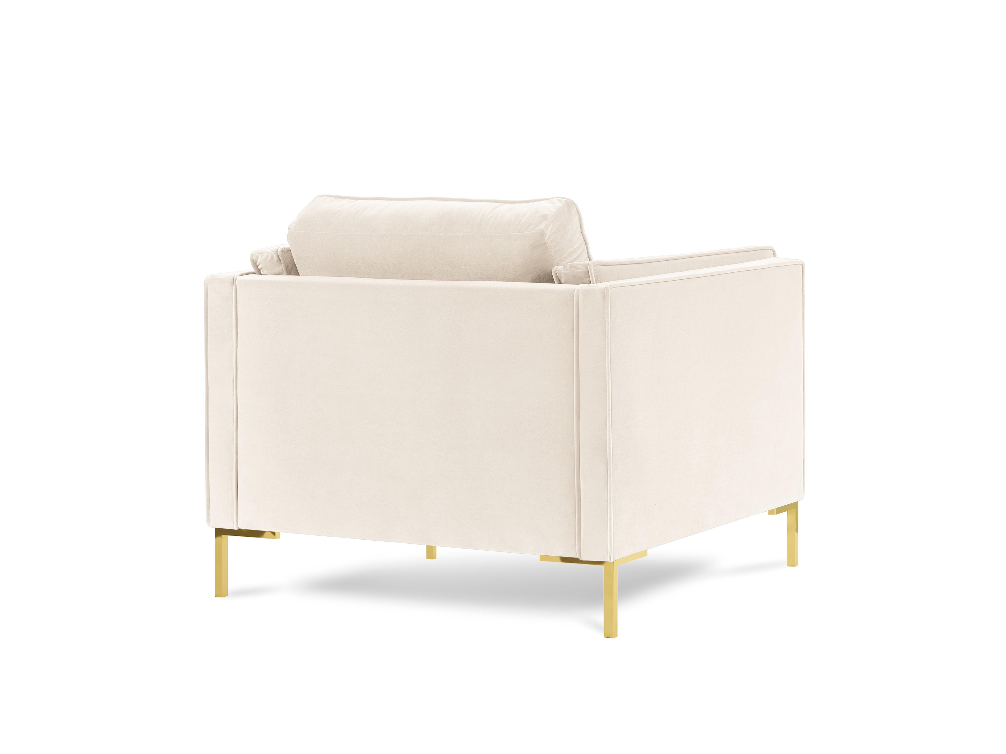 Fotel aksamitny LUIS beżowy ze złotą podstawą Milo Casa    Eye on Design