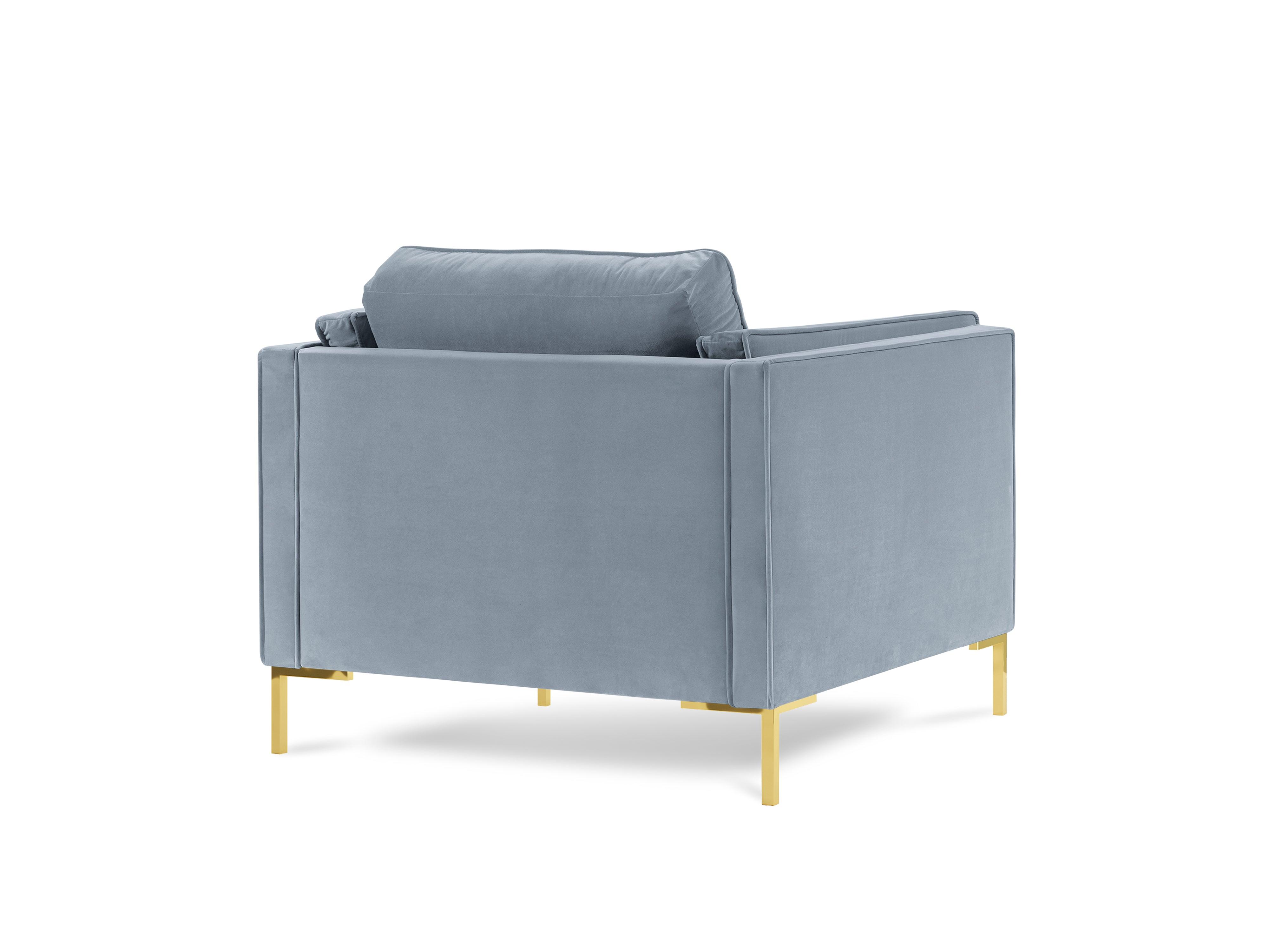 Fotel aksamitny LUIS jasnoniebieski ze złotą podstawą Milo Casa    Eye on Design