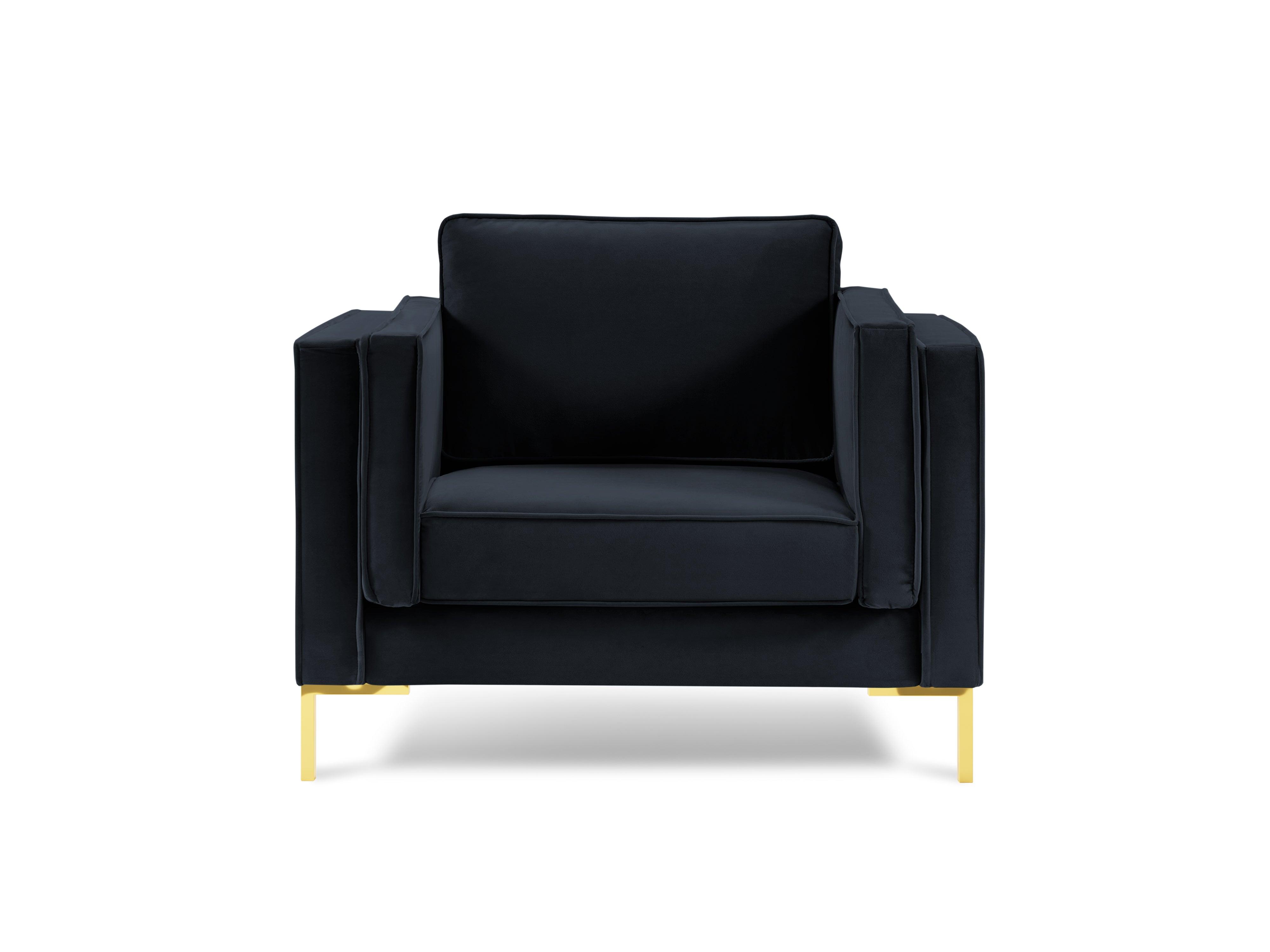 Fotel aksamitny LUIS ciemnoniebieski ze złotą podstawą Milo Casa    Eye on Design