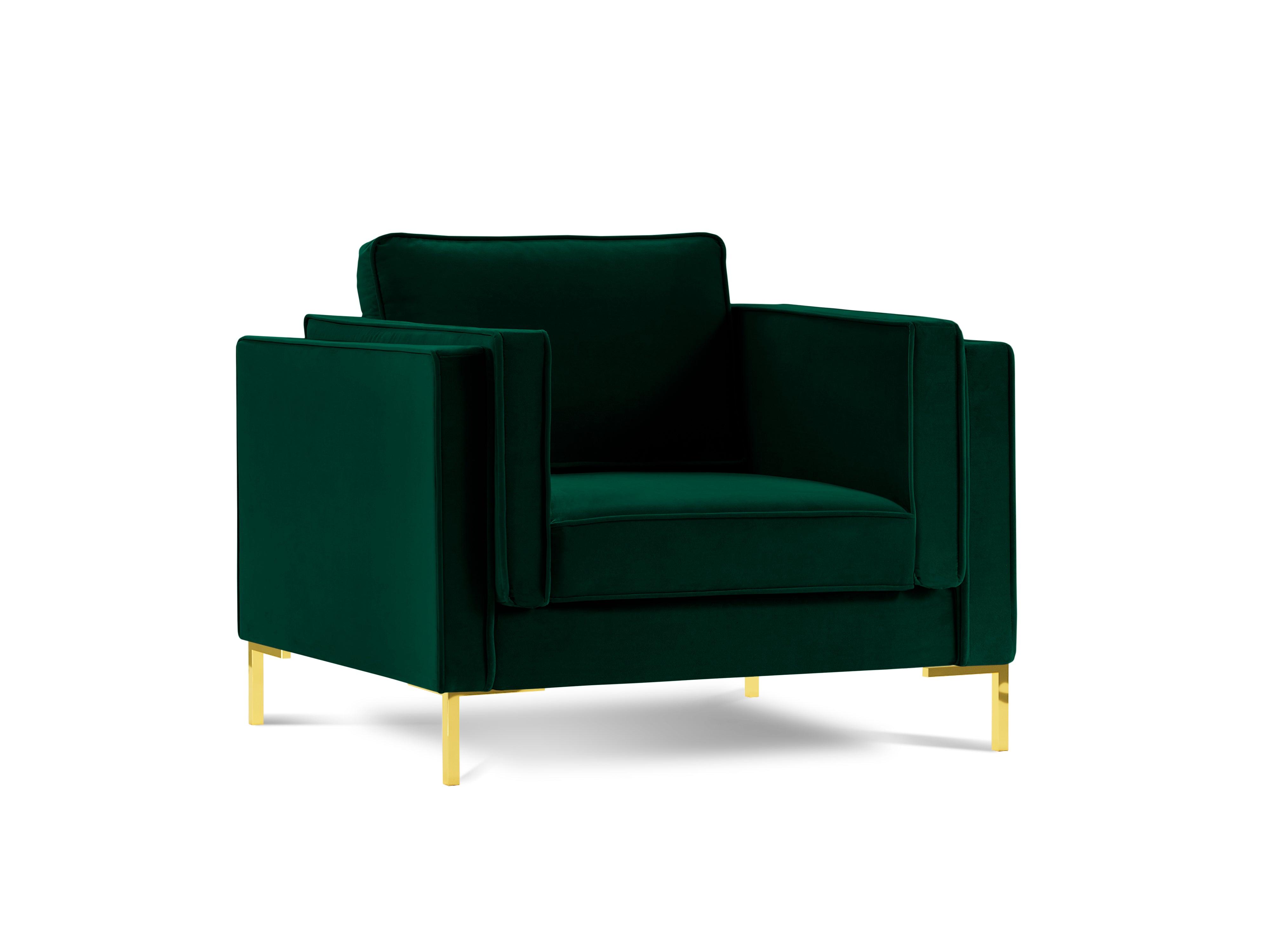 Fotel aksamitny LUIS zieleń butelkowa ze złotą podstawą Milo Casa    Eye on Design