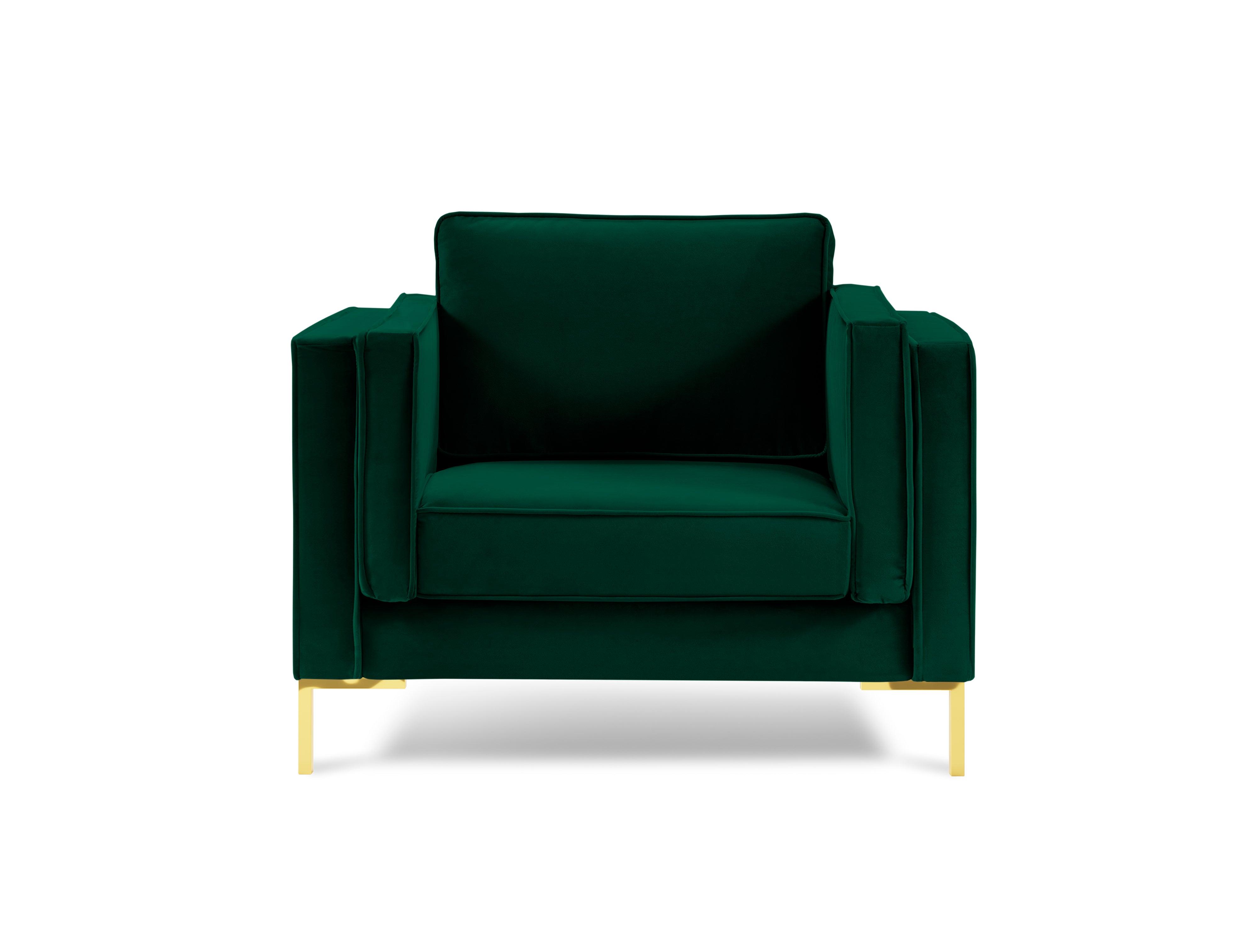 Fotel aksamitny LUIS zieleń butelkowa ze złotą podstawą Milo Casa    Eye on Design