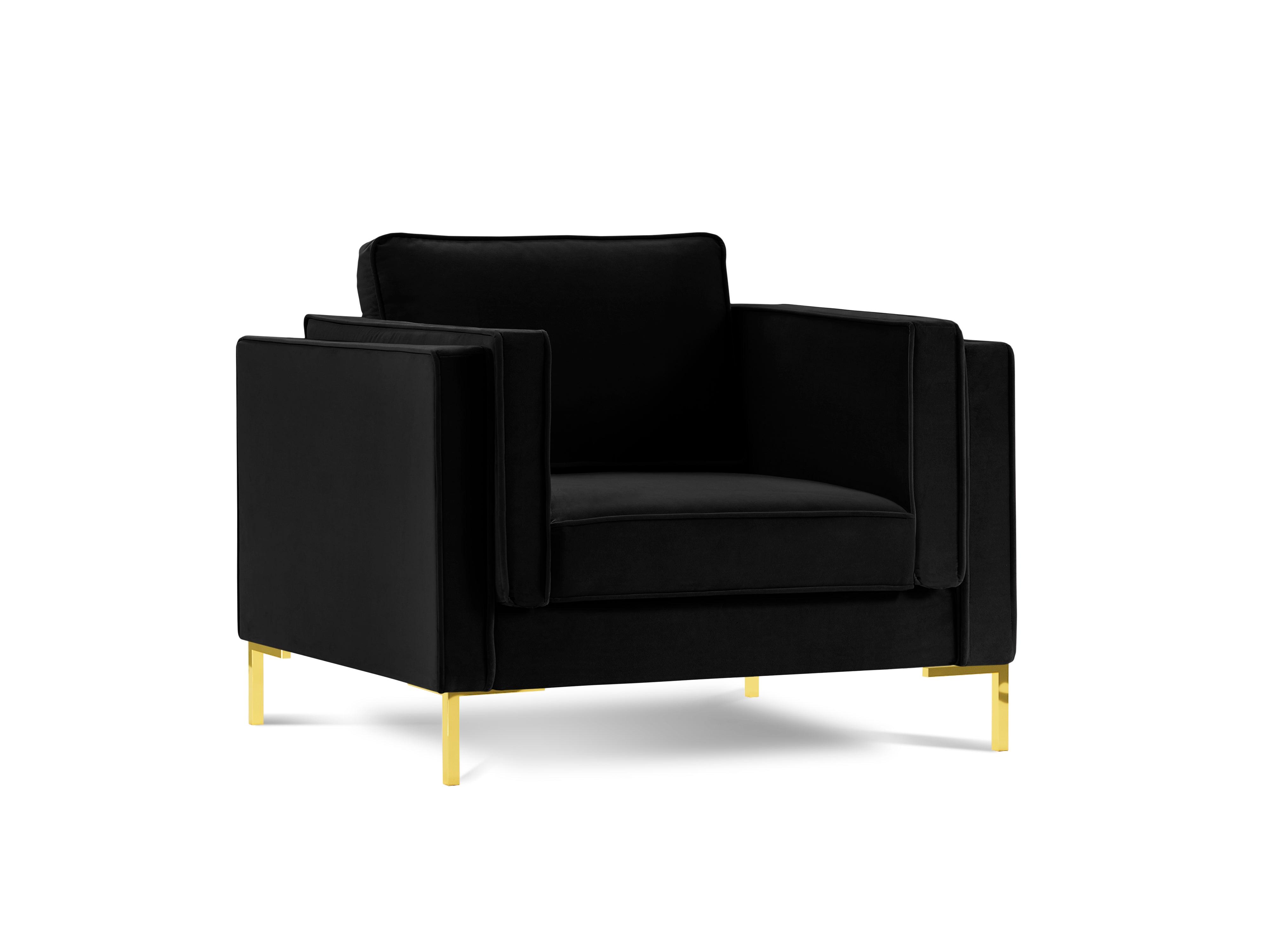 Fotel aksamitny LUIS czarny ze złotą podstawą Milo Casa    Eye on Design