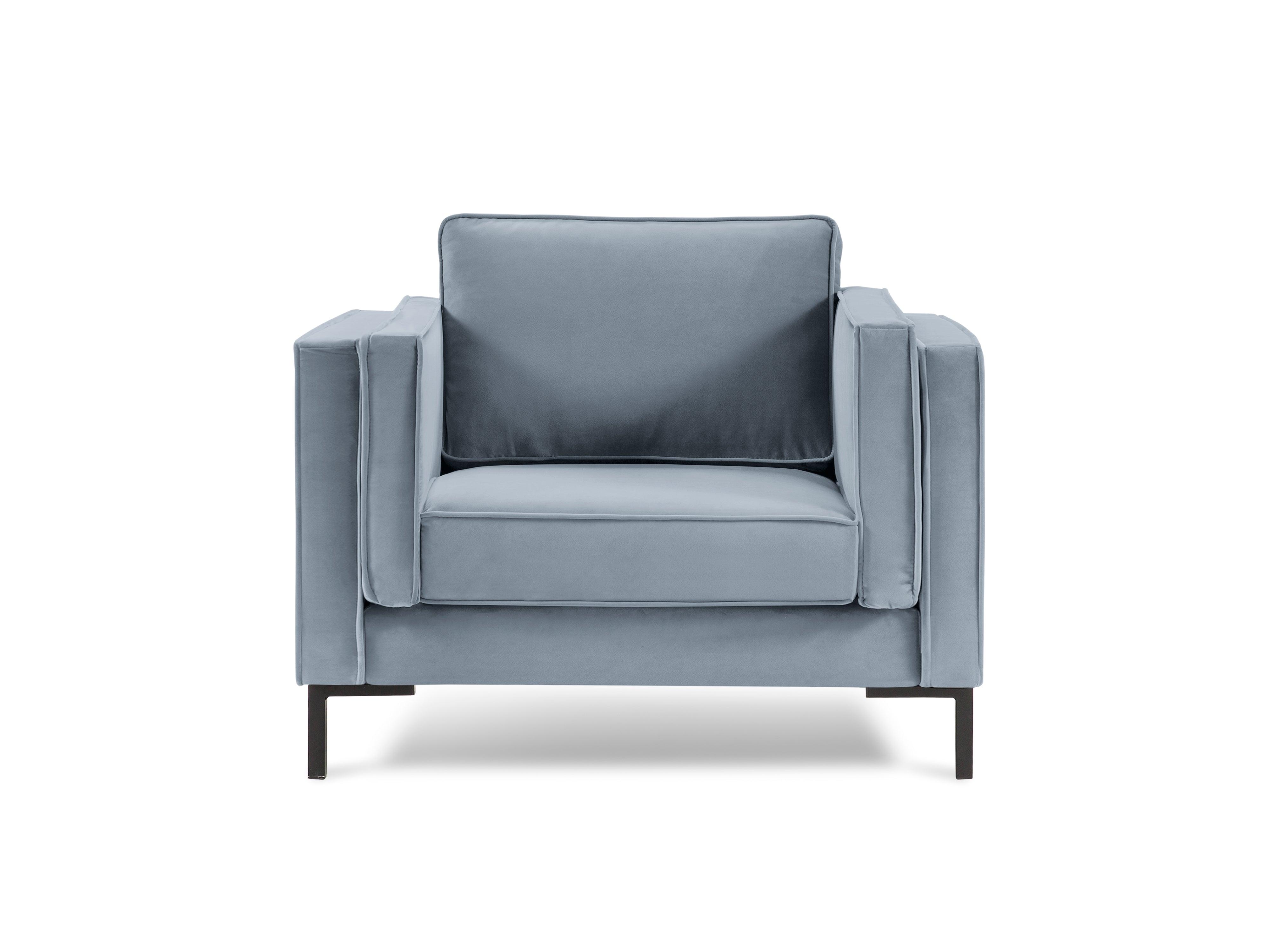 Fotel aksamitny LUIS jasnoniebieski z czarną podstawą Milo Casa    Eye on Design