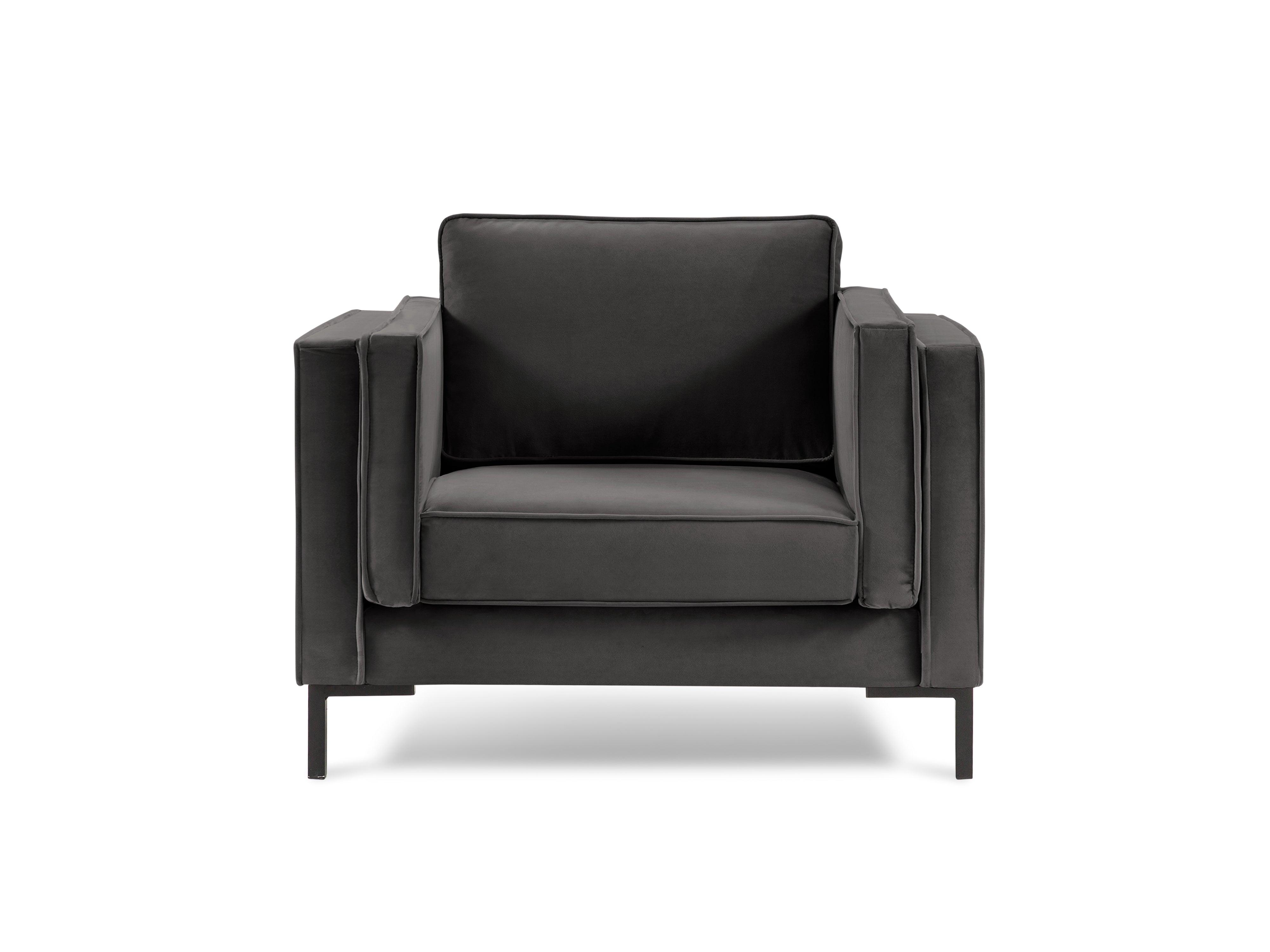 Fotel aksamitny LUIS ciemnoszary z czarną podstawą Milo Casa    Eye on Design