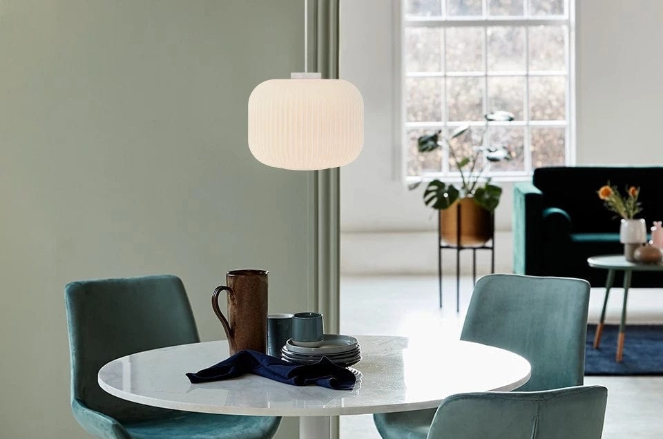 Lampa wisząca MILFORD OVAL szkło z białym wykończeniem, Nordlux, Eye on Design
