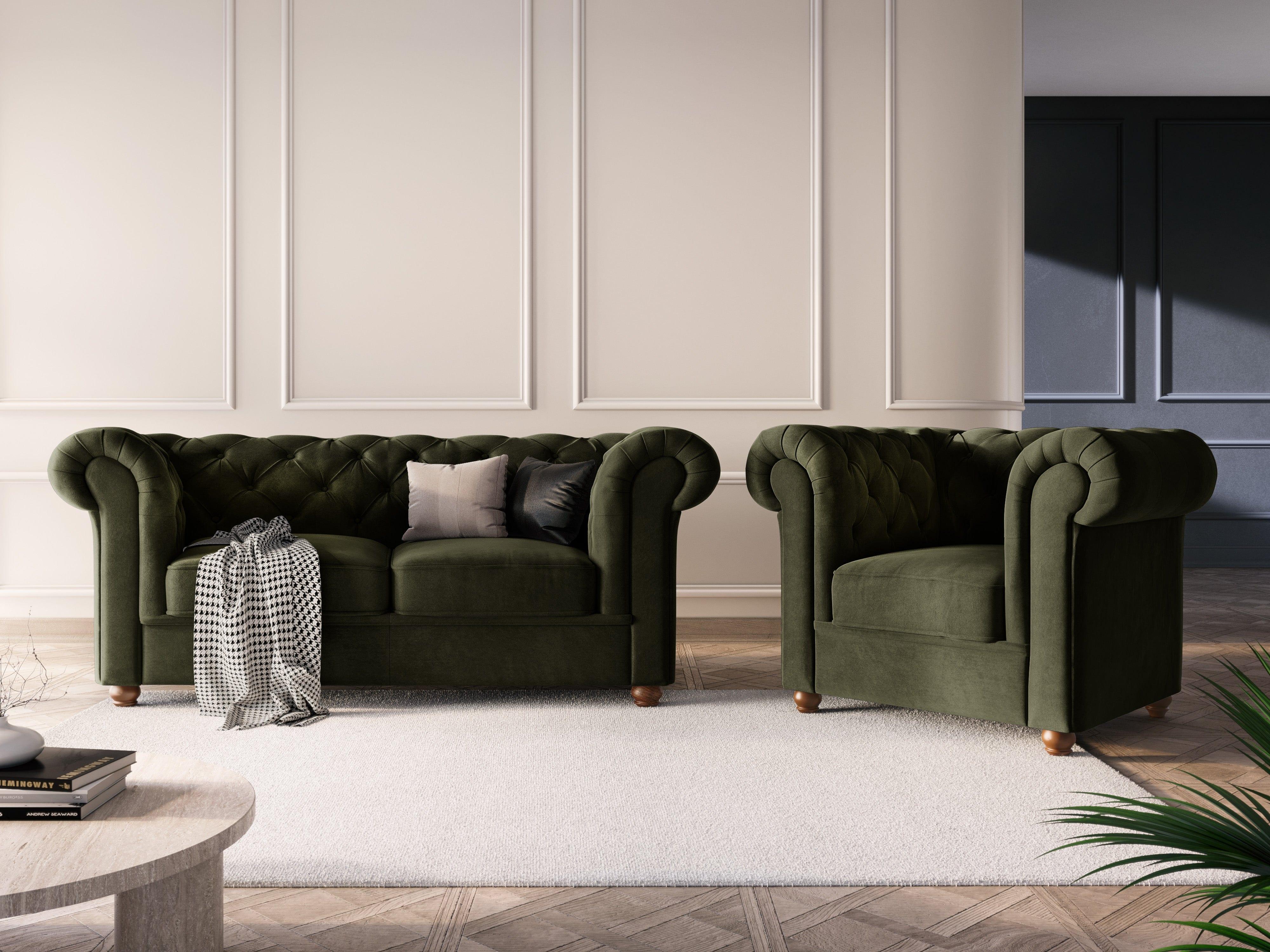 Sofa aksamitna 2-osobowa PHOEBE butelkowa zieleń, Windsor & Co, Eye on Design
