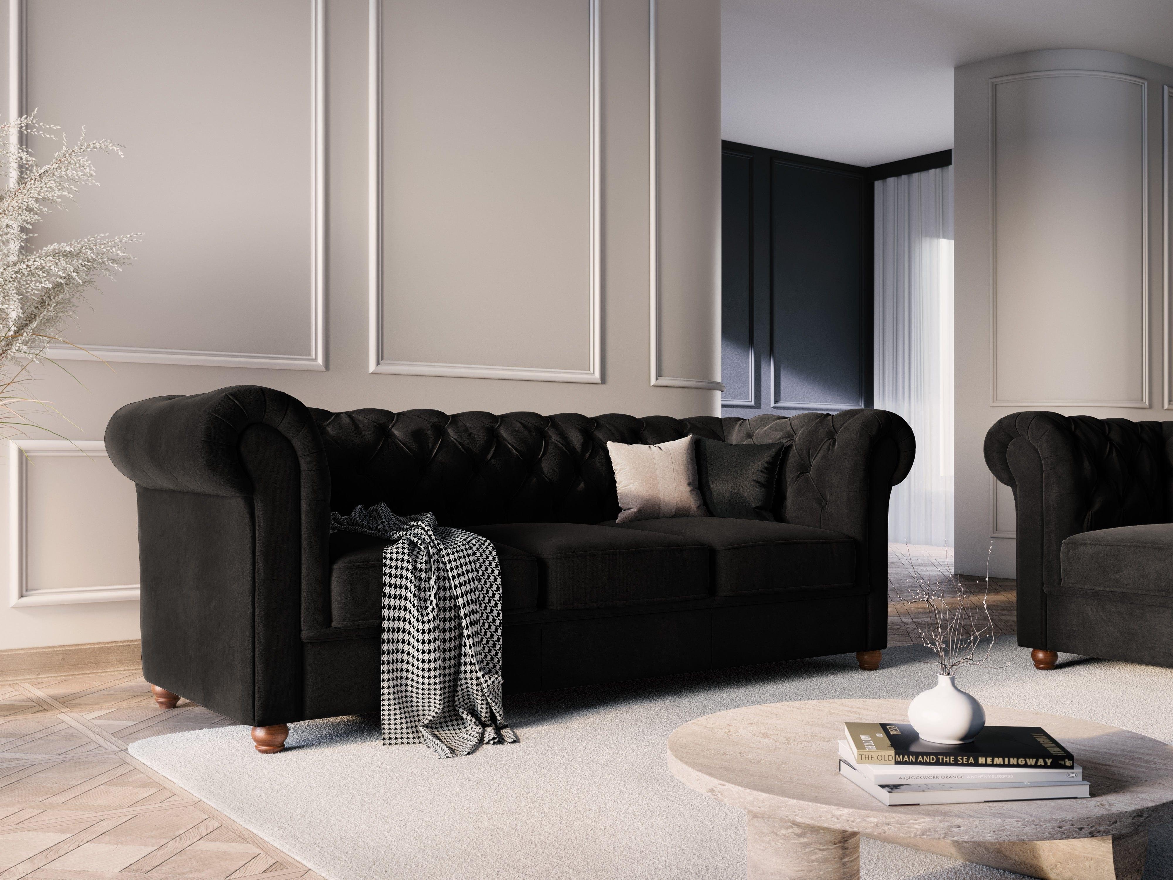 Sofa aksamitna 3-osobowa LAPIS ciemnoszary Micadoni    Eye on Design