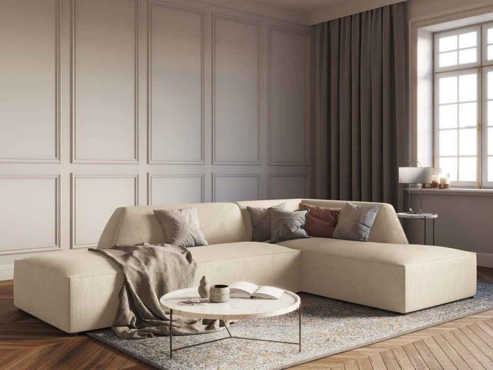 Sofa narożna sztruksowa prawostronny RUBY beżowy Micadoni    Eye on Design