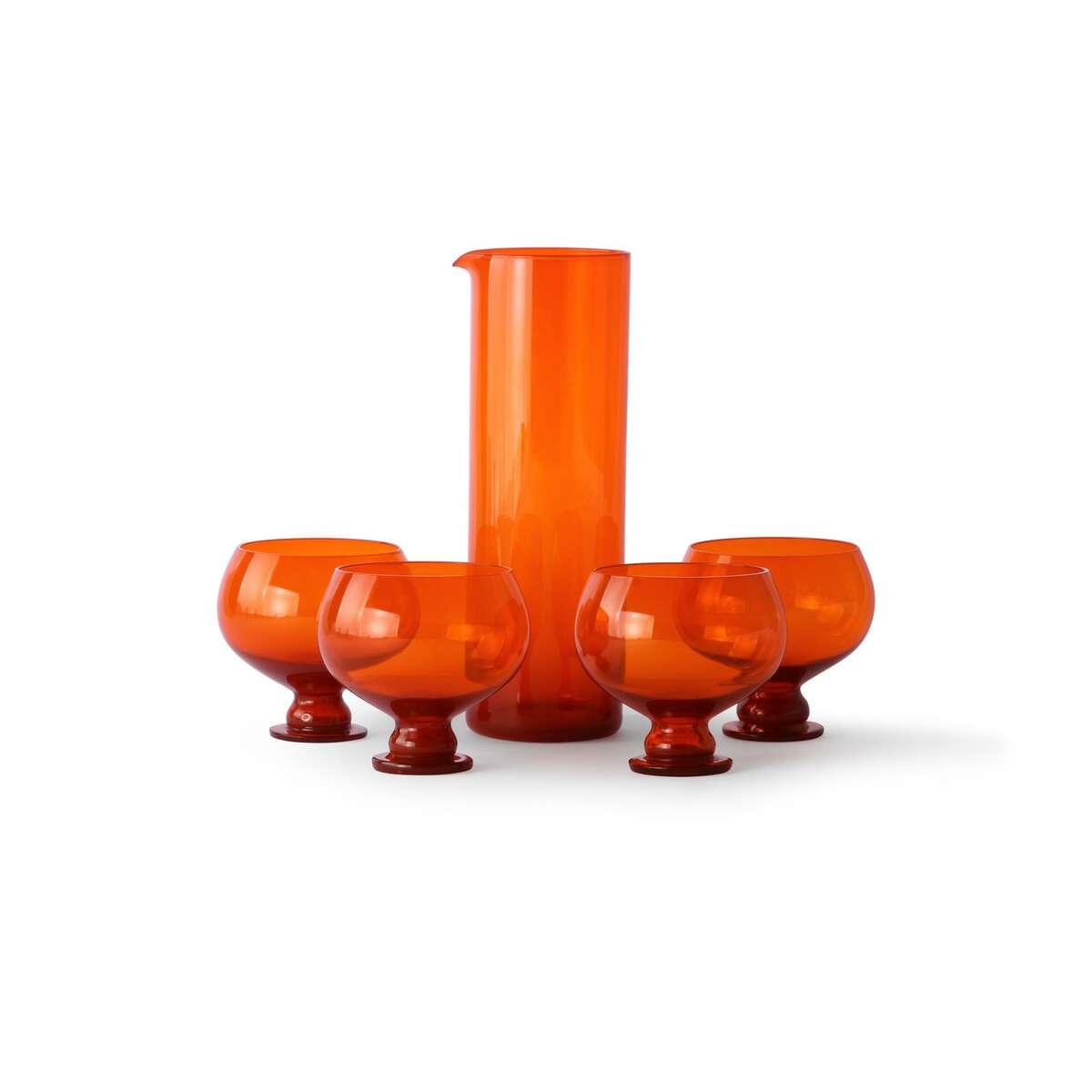 Zestaw karafka i 4 szklanki w kolorze pomarańczowym HKliving    Eye on Design