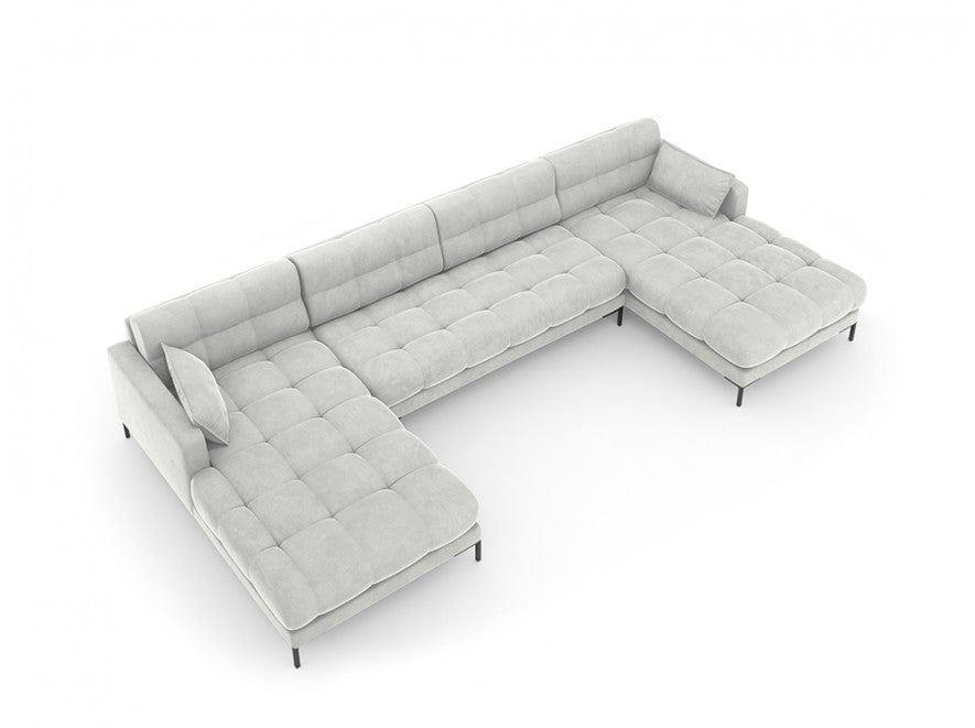 srebrna pikowana sofa panoramiczna 
