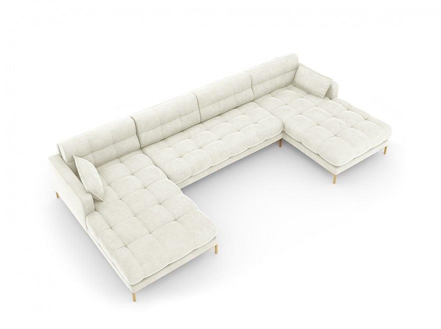 pikowana aksamitna sofa jasnobeżowa 