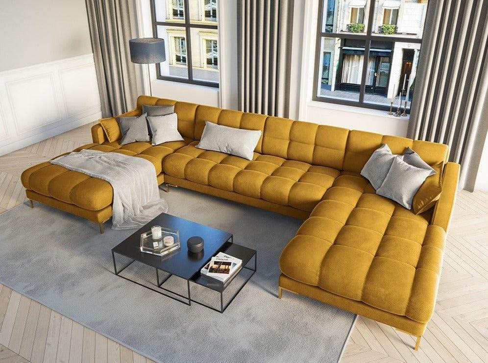 nowoczesna sofa musztardowa 