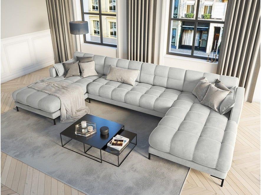 nowoczesna srebrna sofa panoramiczna 