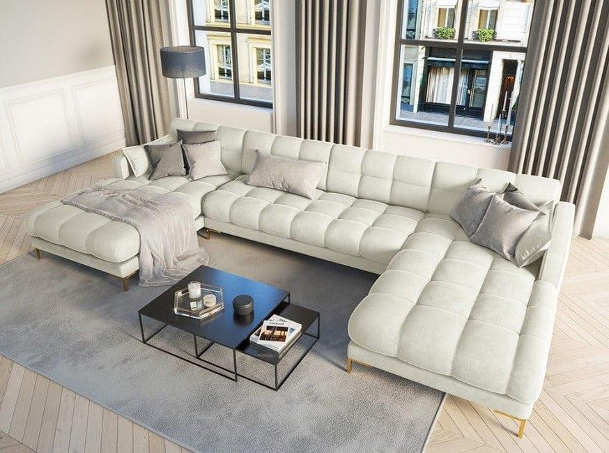 aksamitna sofa panoramiczna do salonu 