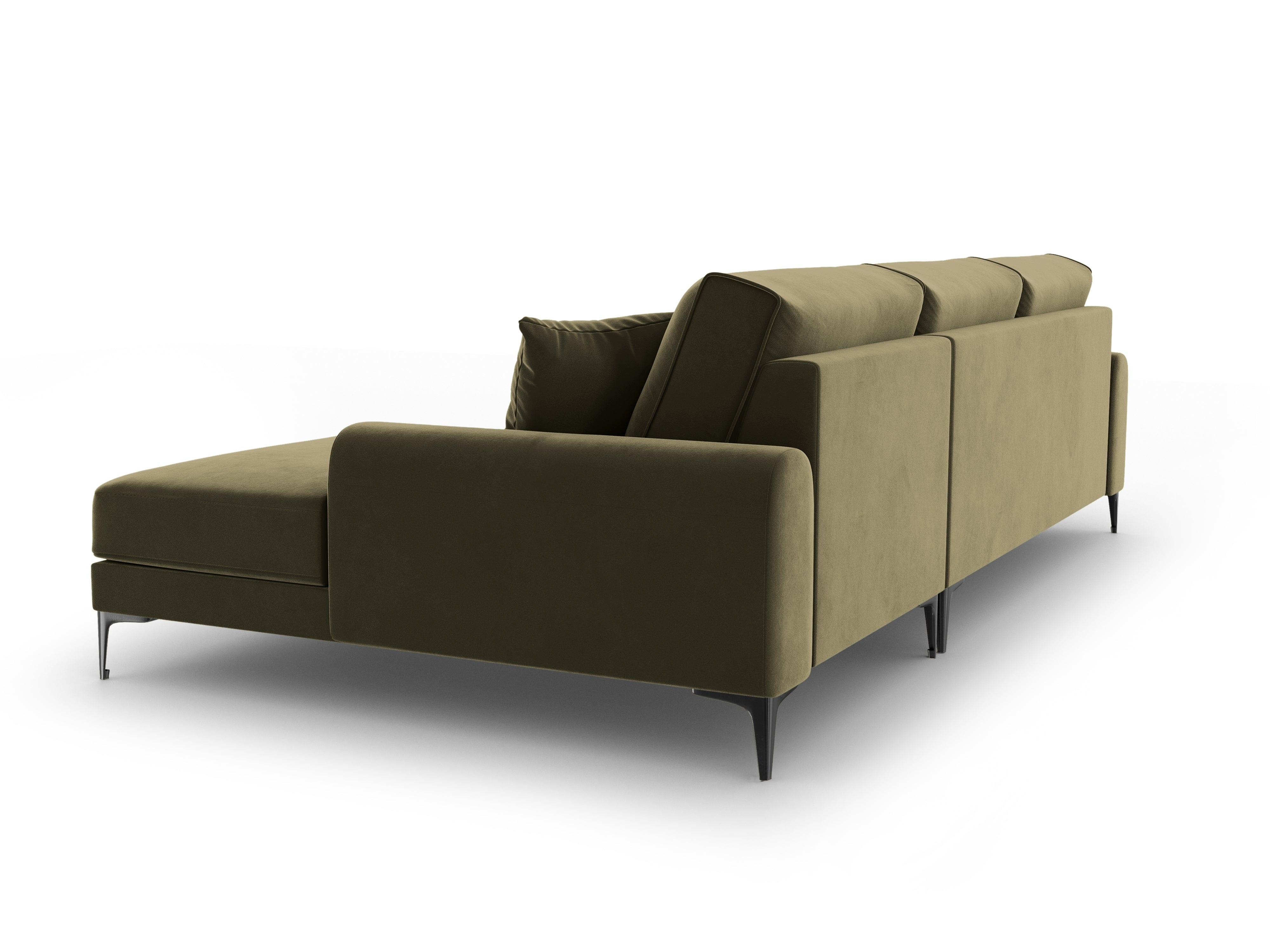 Narożnik aksamitny prawostronny MADARA zielony z czarną podstawą Mazzini Sofas    Eye on Design