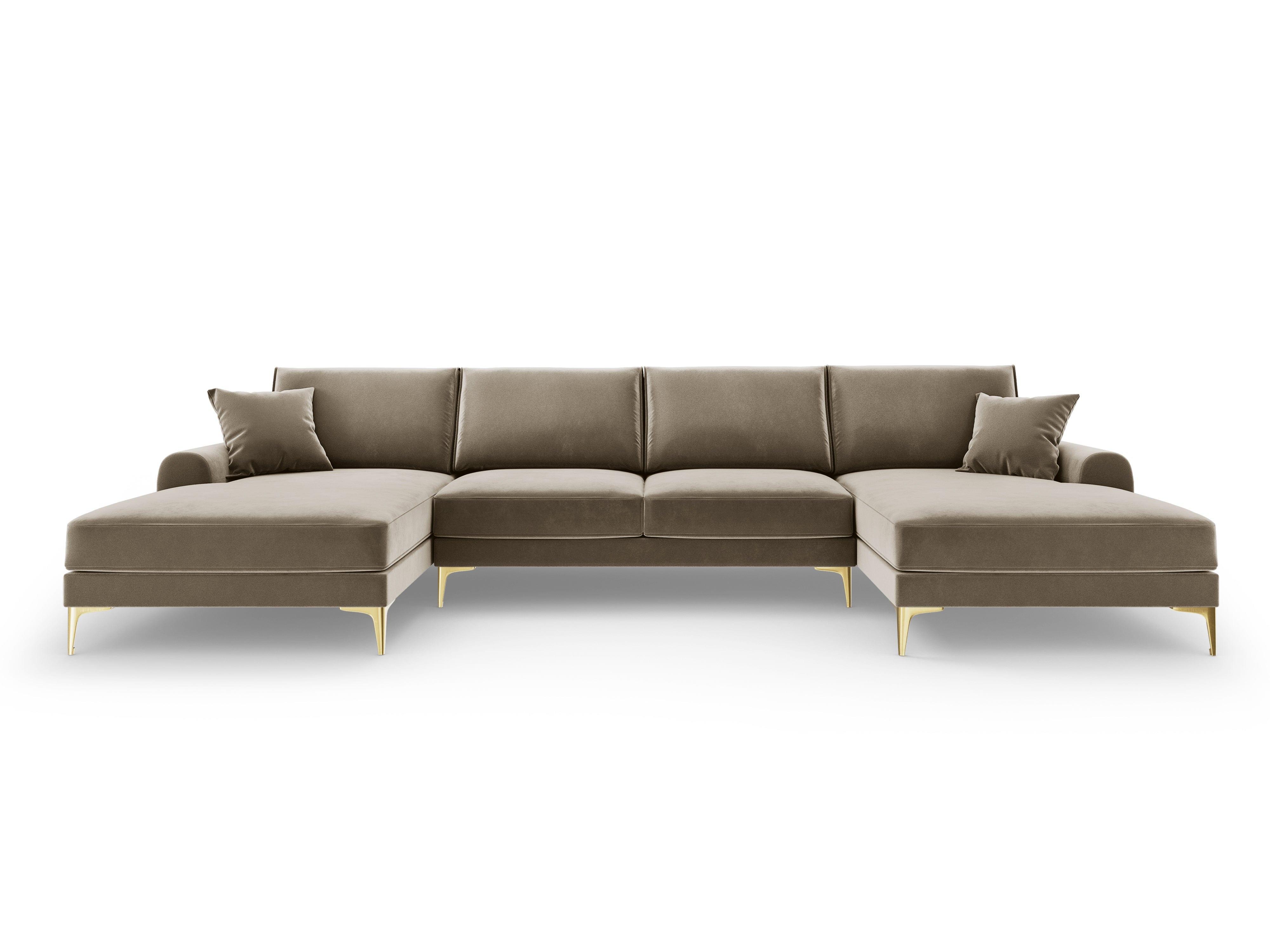 Narożnik aksamitny w kształcie U MADARA cappuccino ze złotą podstawą Mazzini Sofas    Eye on Design