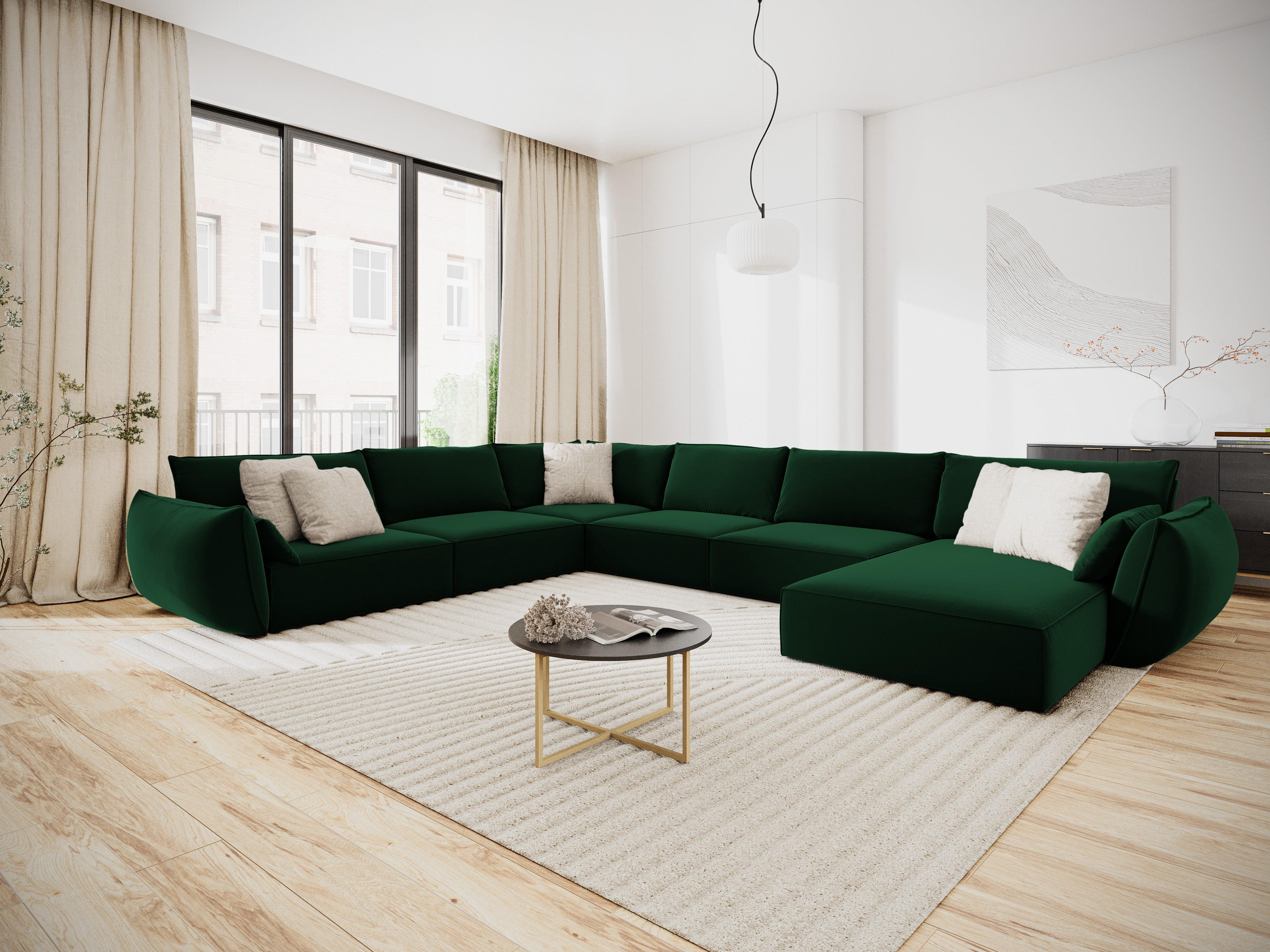 Narożnik panoramiczny aksamitny lewostronny VANDA butelkowa zieleń Mazzini Sofas    Eye on Design