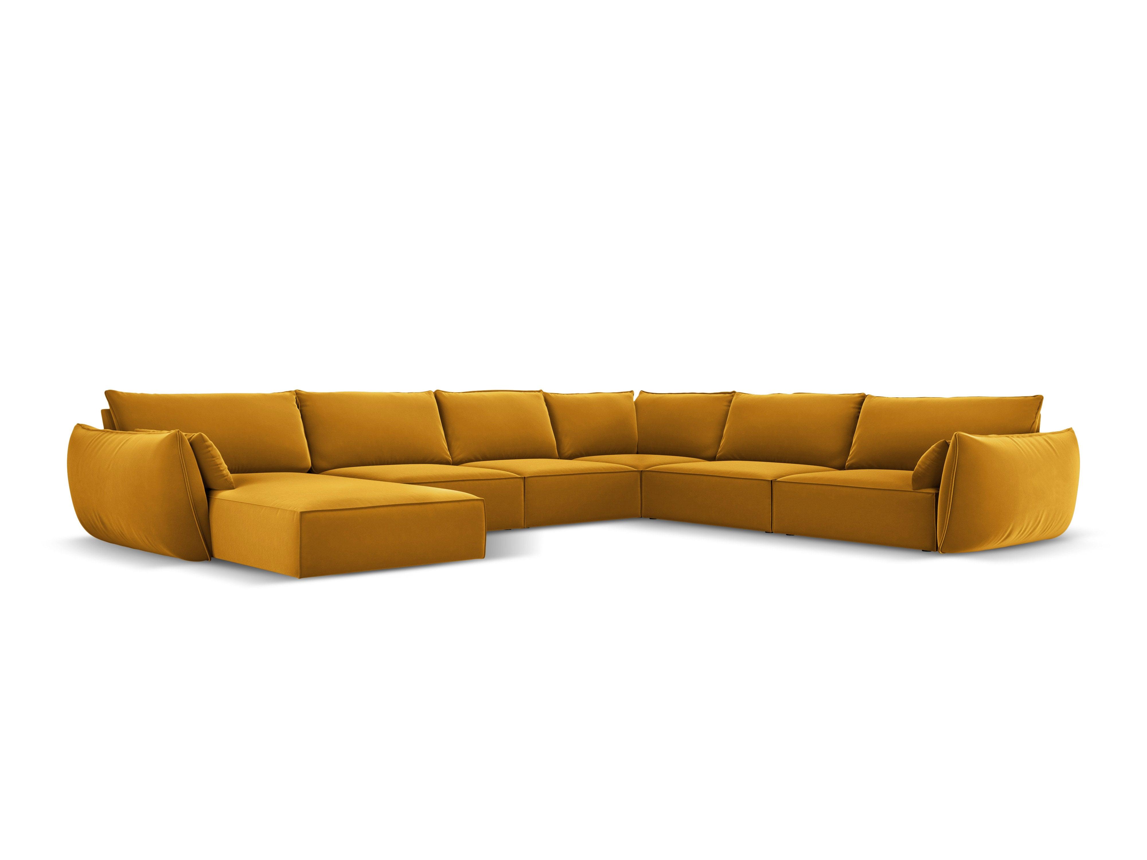 Narożnik panoramiczny aksamitny prawostronny VANDA musztardowy Mazzini Sofas    Eye on Design