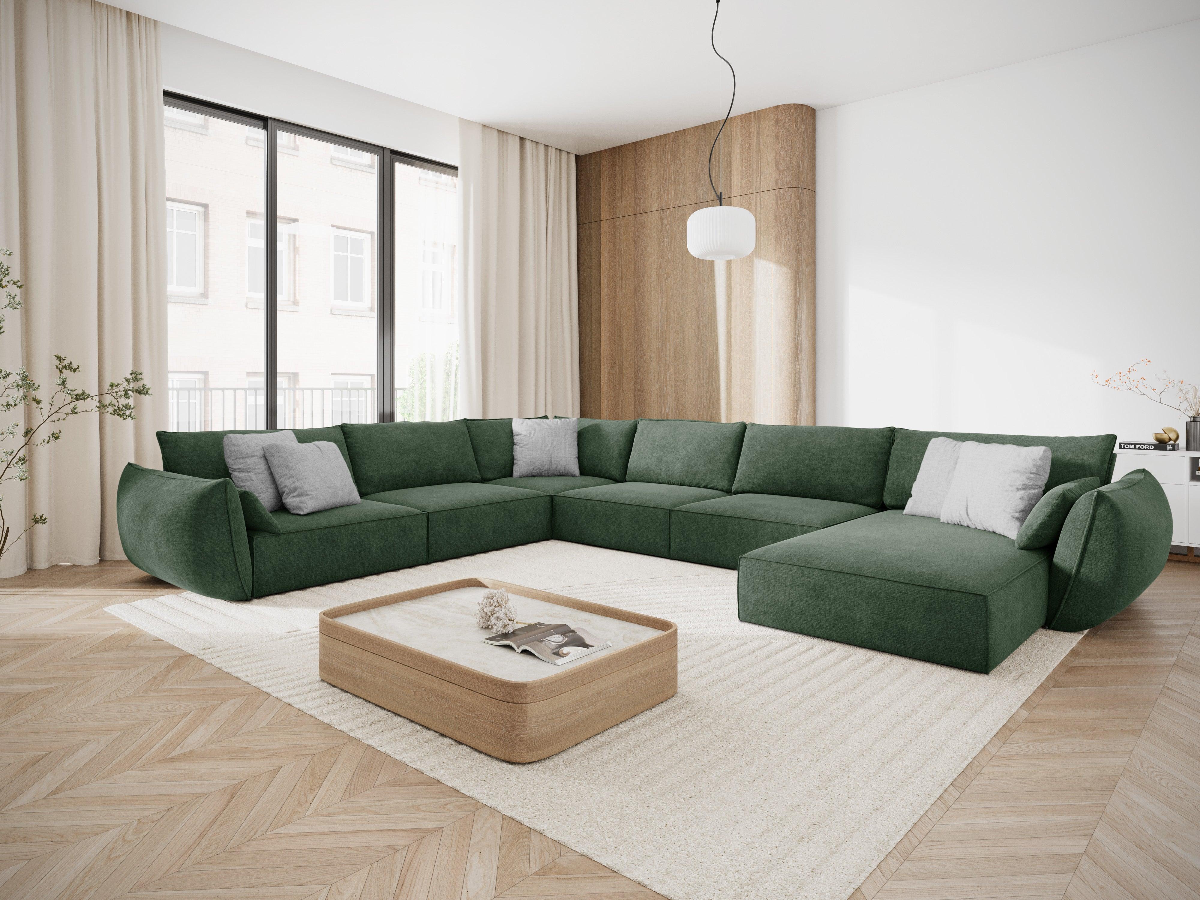 Narożnik panoramiczny w tkaninie szenilowej lewostronny VANDA butelkowa zieleń Mazzini Sofas    Eye on Design