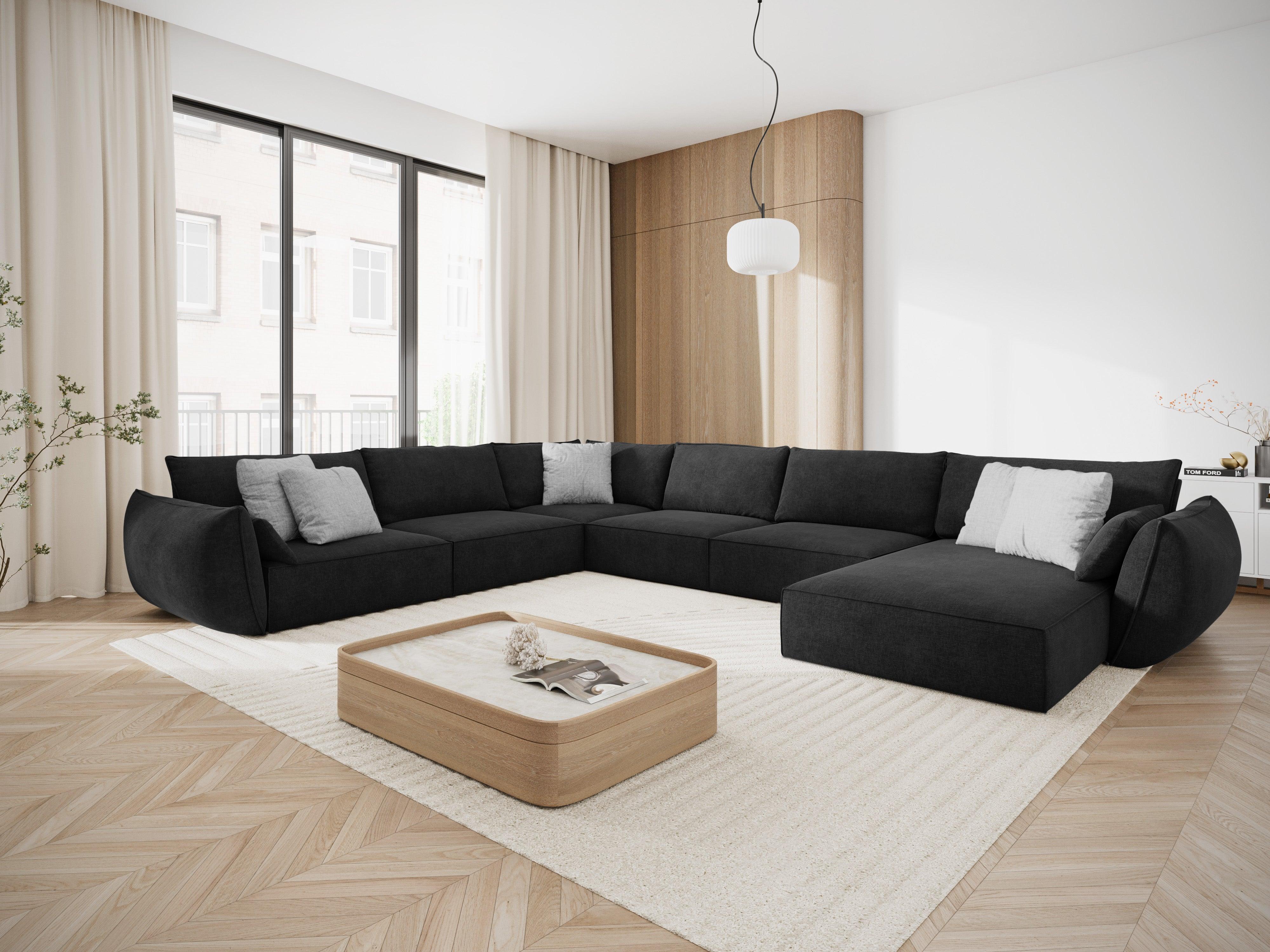 Narożnik panoramiczny w tkaninie szenilowej lewostronny VANDA czarny Mazzini Sofas    Eye on Design