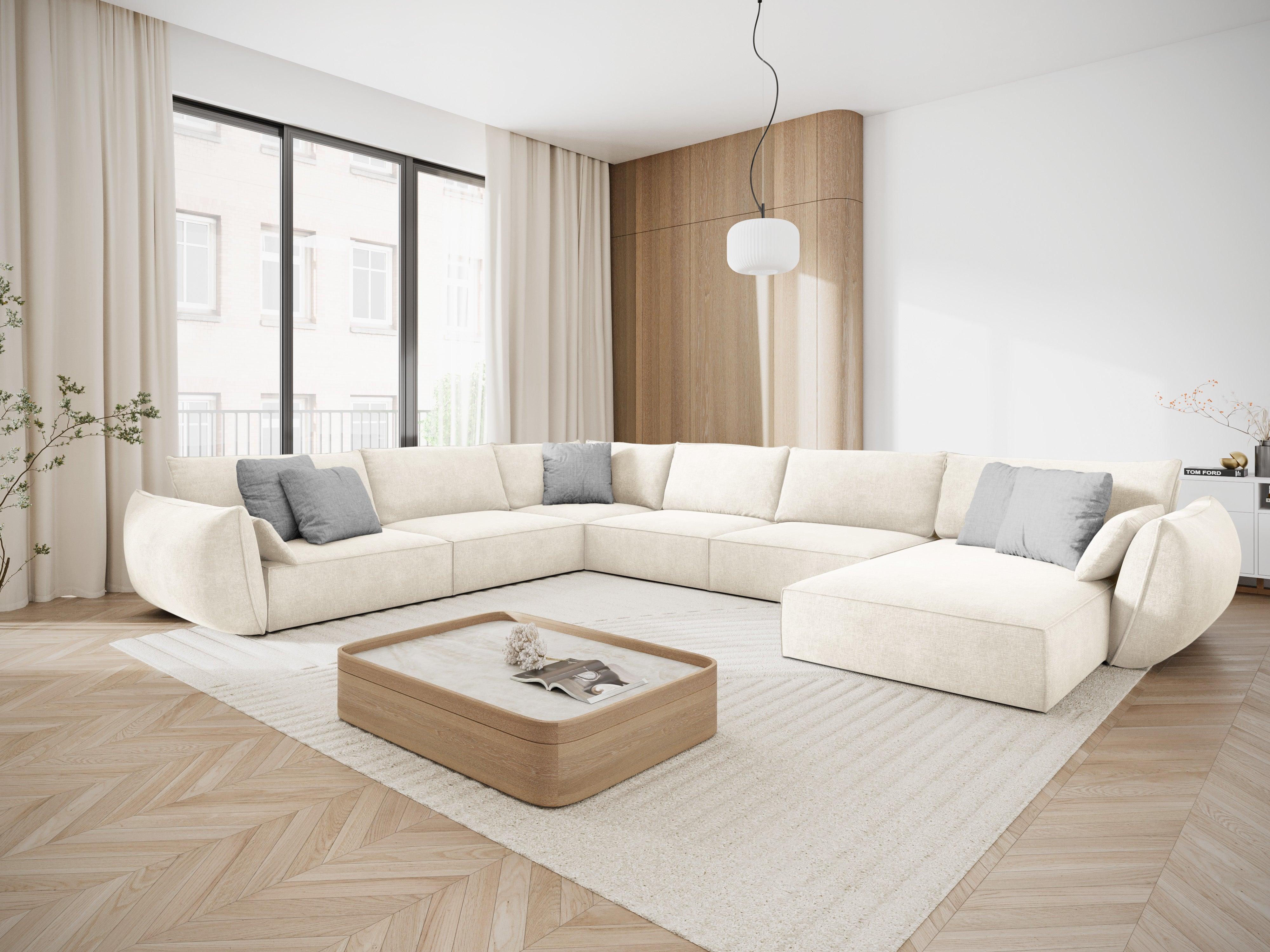 Narożnik panoramiczny w tkaninie szenilowej lewostronny VANDA jasnobeżowy Mazzini Sofas    Eye on Design