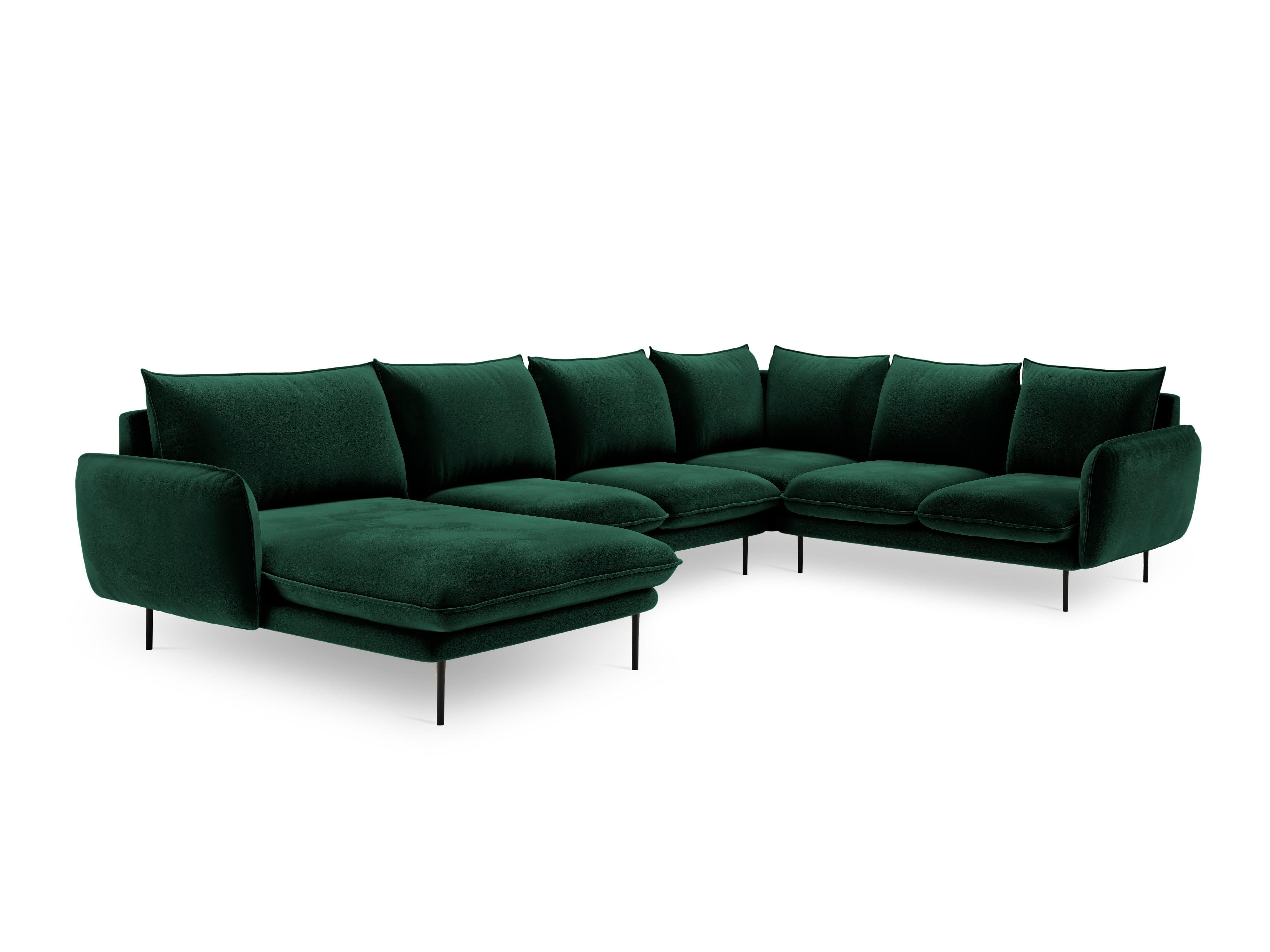 Narożnik prawostronny aksamitny panoramiczny VIENNA zielony z czarną podstawą Cosmopolitan Design    Eye on Design