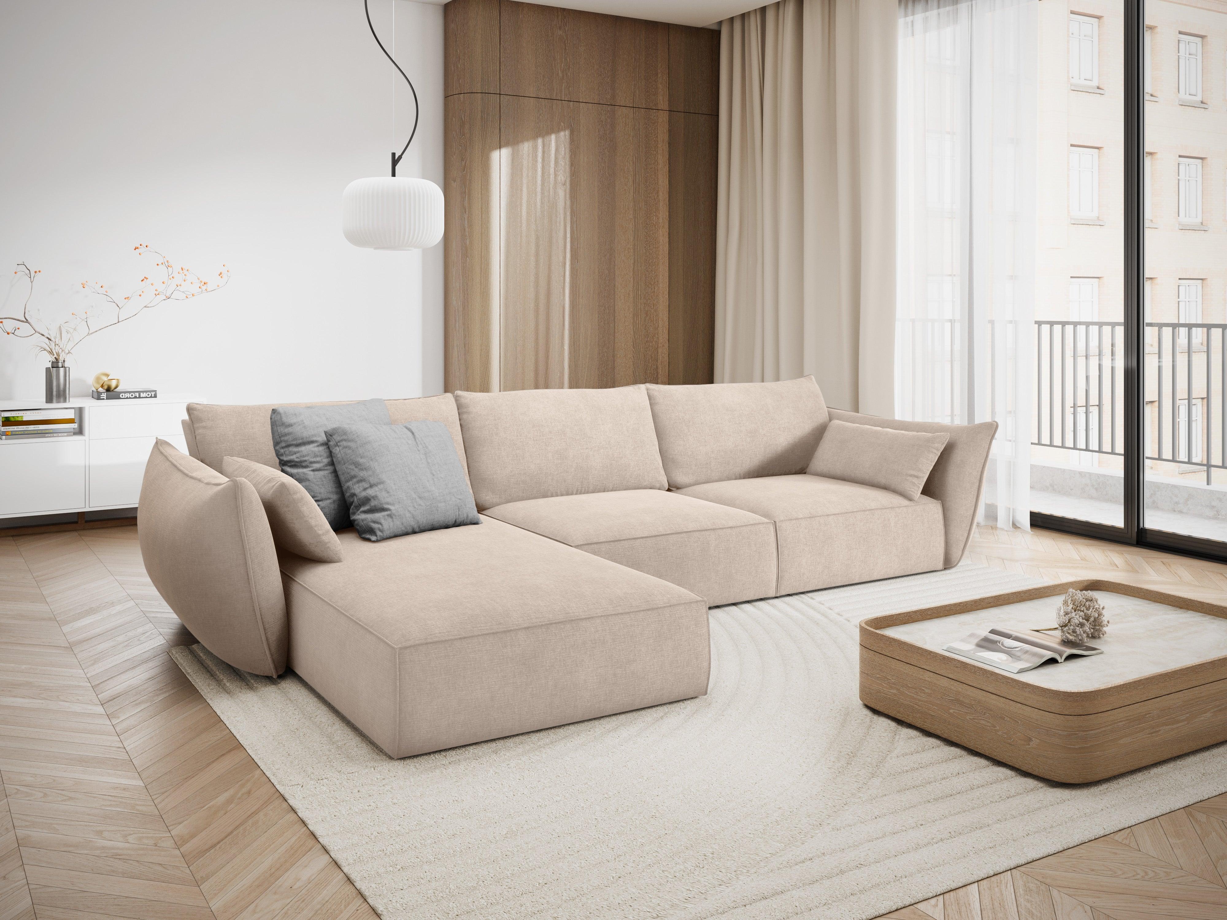 Narożnik w tkaninie szenilowej lewostronny 4-osobowy VANDA beżowy Mazzini Sofas    Eye on Design