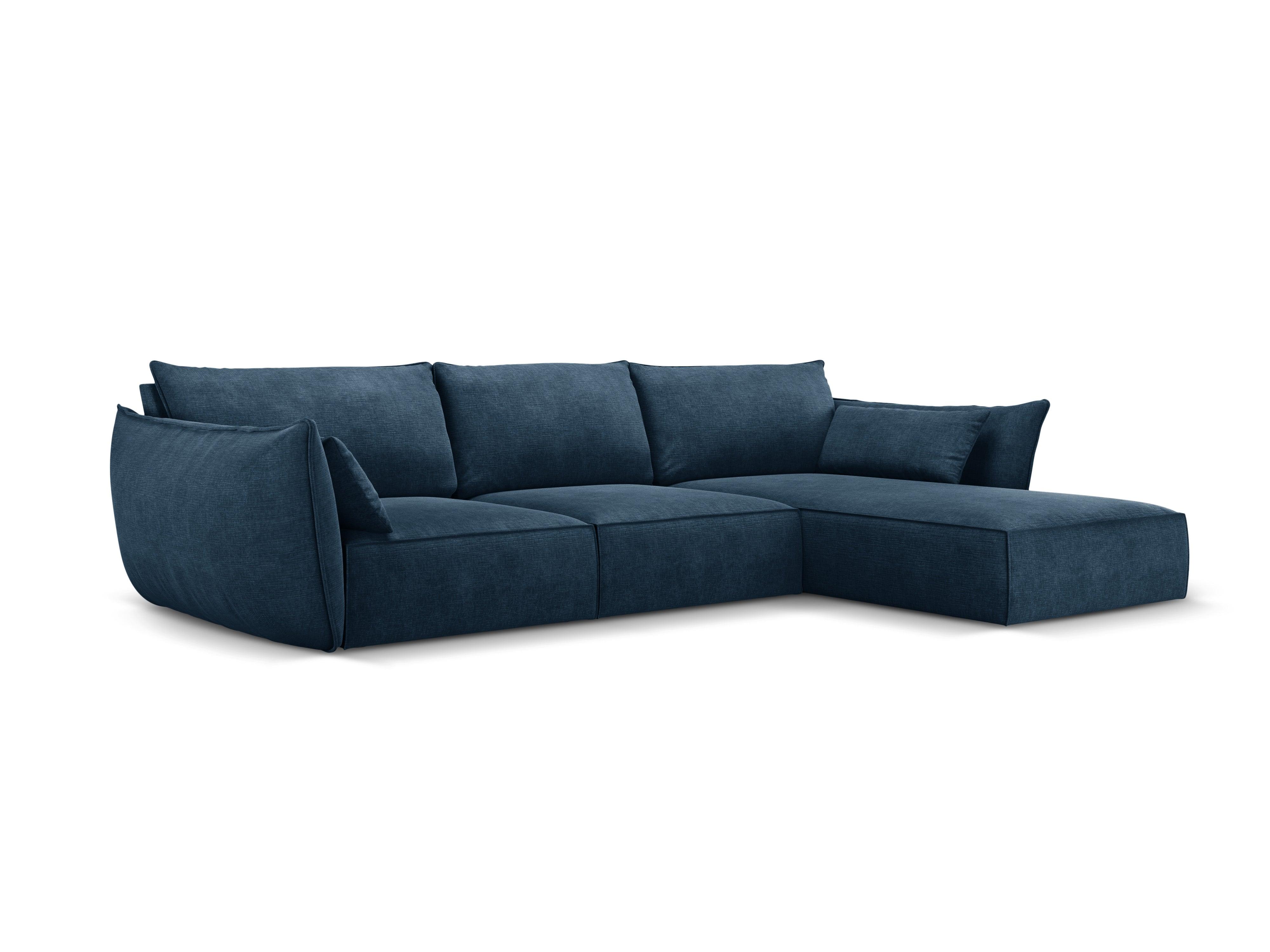 Narożnik w tkaninie szenilowej prawostronny 4-osobowy VANDA granat królewski Mazzini Sofas    Eye on Design