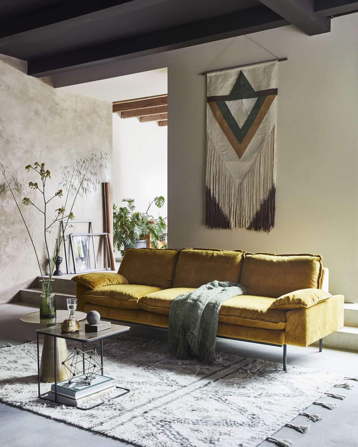 Sofa aksamitna 2-osobowa RETRO złocista ochra - Eye on Design