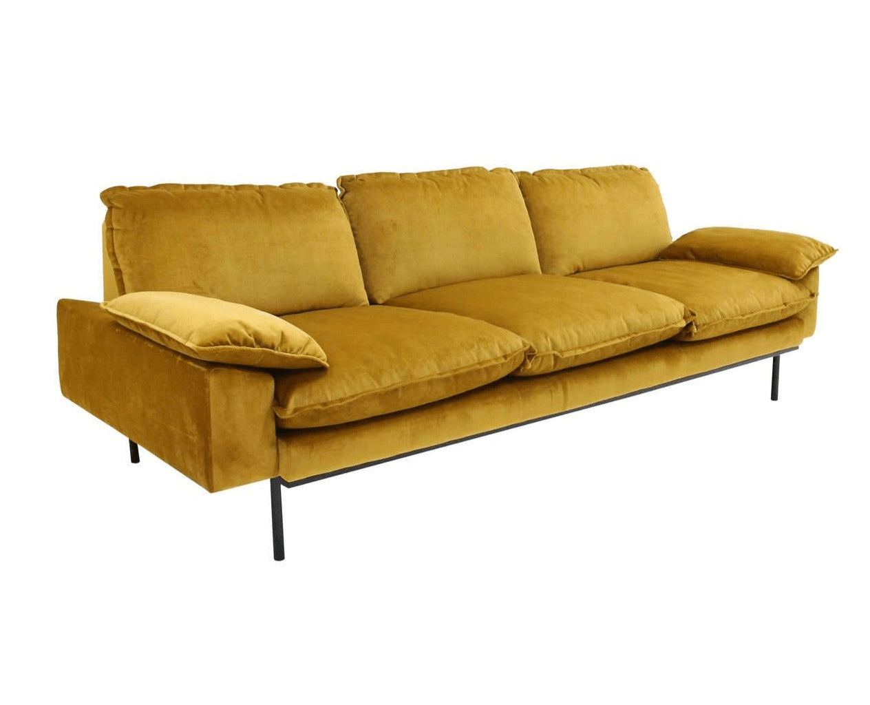 Sofa aksamitna 3-osobowa RETRO złocista ochra, HKliving, Eye on Design