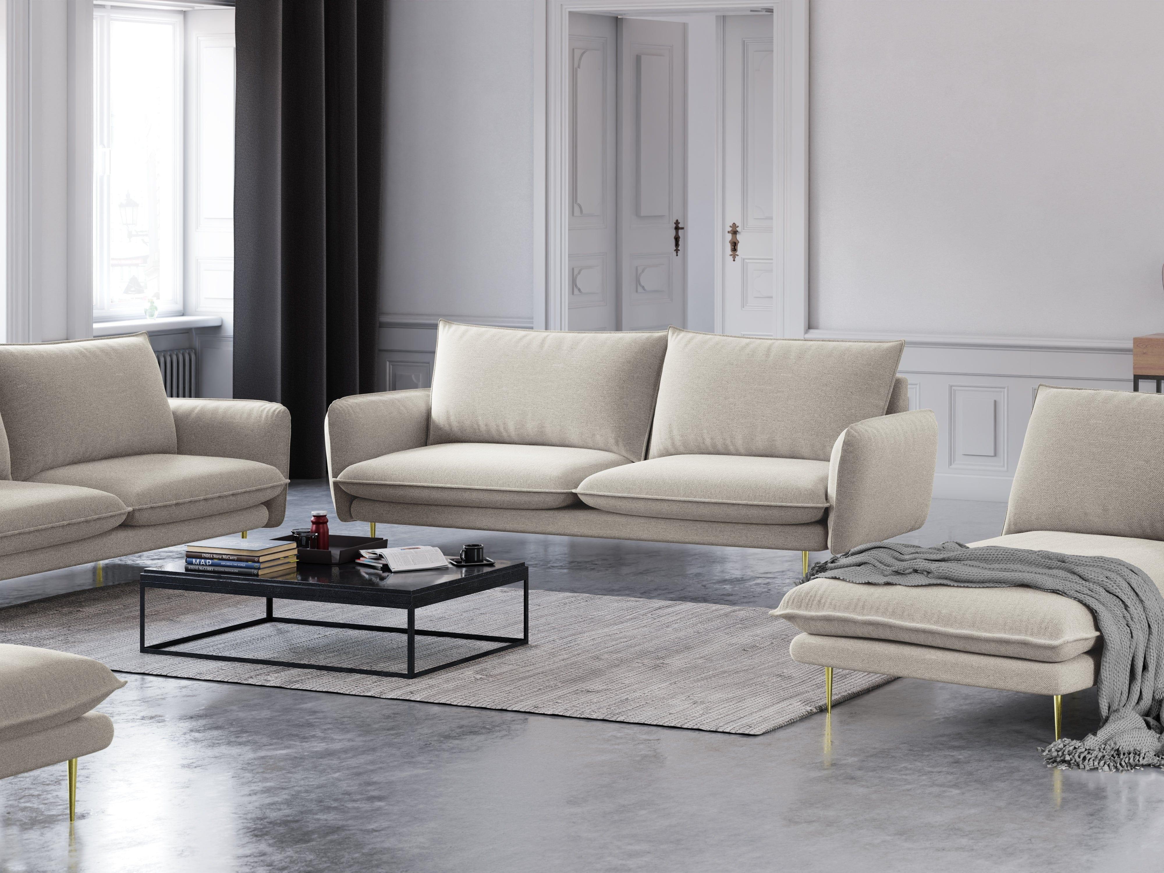Sofa 4-osobowa VIENNA piaskowy ze złotą podstawą Cosmopolitan Design    Eye on Design