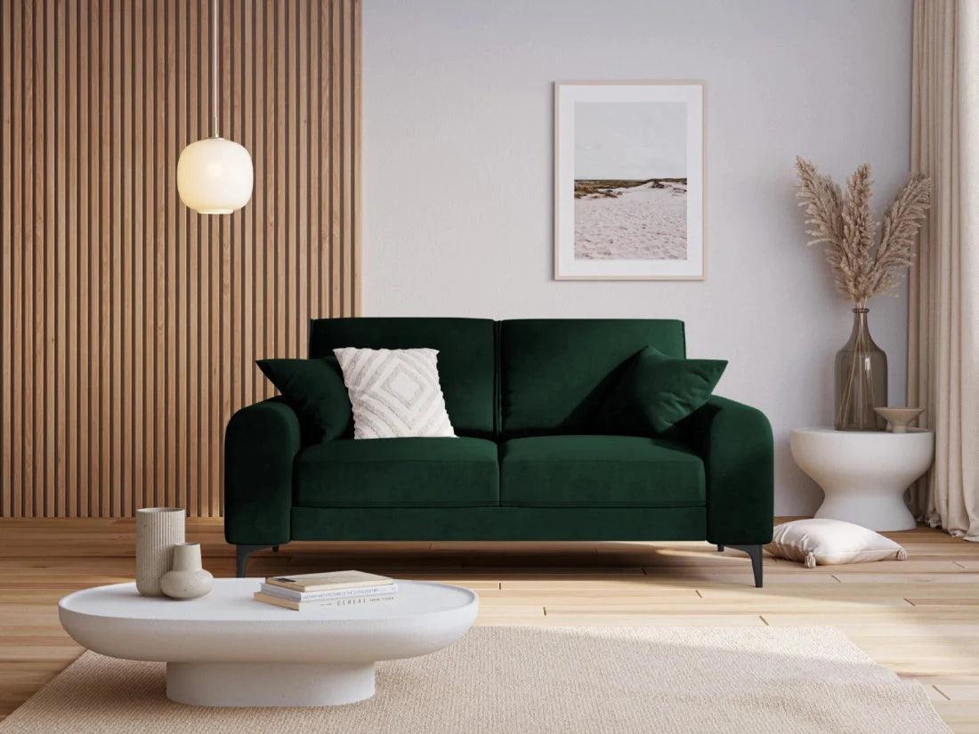 Sofa aksamitna 2-osobowa MADARA butelkowa zieleń z czarną podstawą Mazzini Sofas    Eye on Design