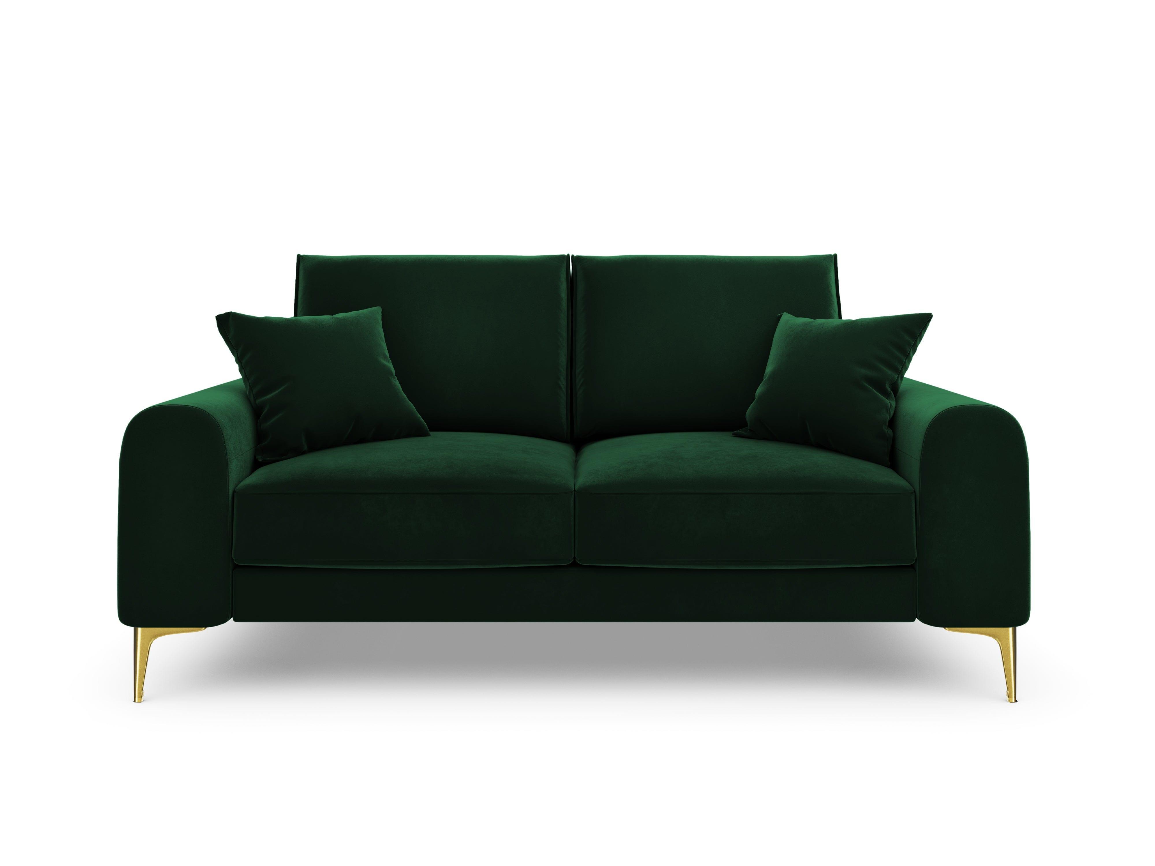 Sofa aksamitna 2-osobowa MADARA butelkowa zieleń ze złotą podstawą Mazzini Sofas    Eye on Design