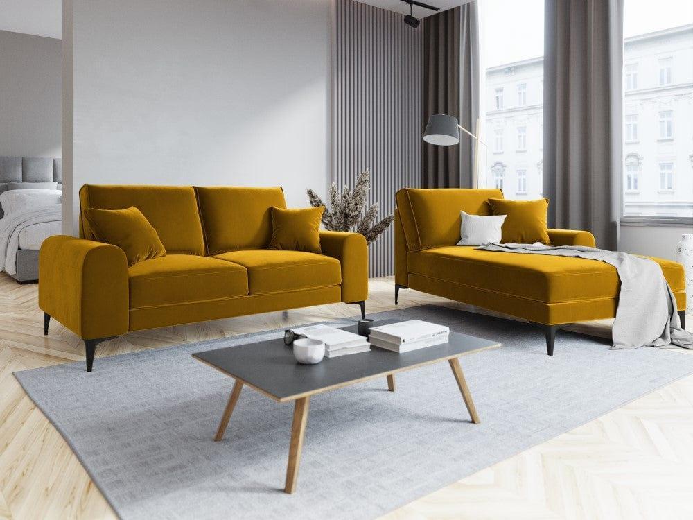 Sofa aksamitna 2-osobowa MADARA musztardowy z czarną podstawą Mazzini Sofas    Eye on Design