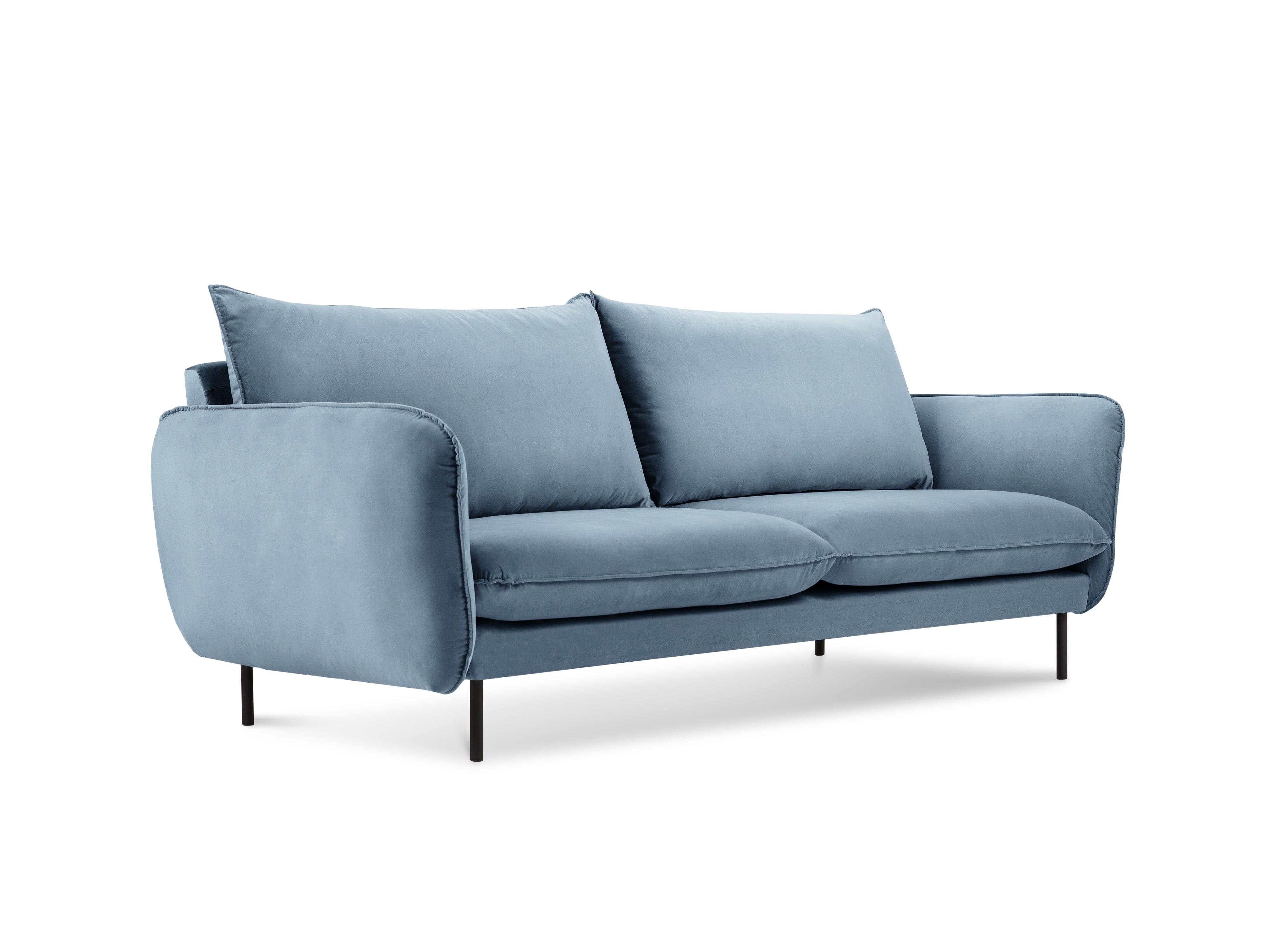 Sofa aksamitna 2-osobowa VIENNA jasnoniebieski z czarną podstawą Cosmopolitan Design    Eye on Design